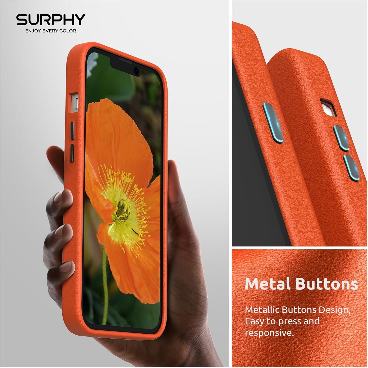 imageSURPHY Compatible with iPhone 13 Pro Case Premium Faux Leather Phone Case with Metallic Buttons ampamp Microfiber Lining for 13 Pro 61 inch 2021 BrownOrange