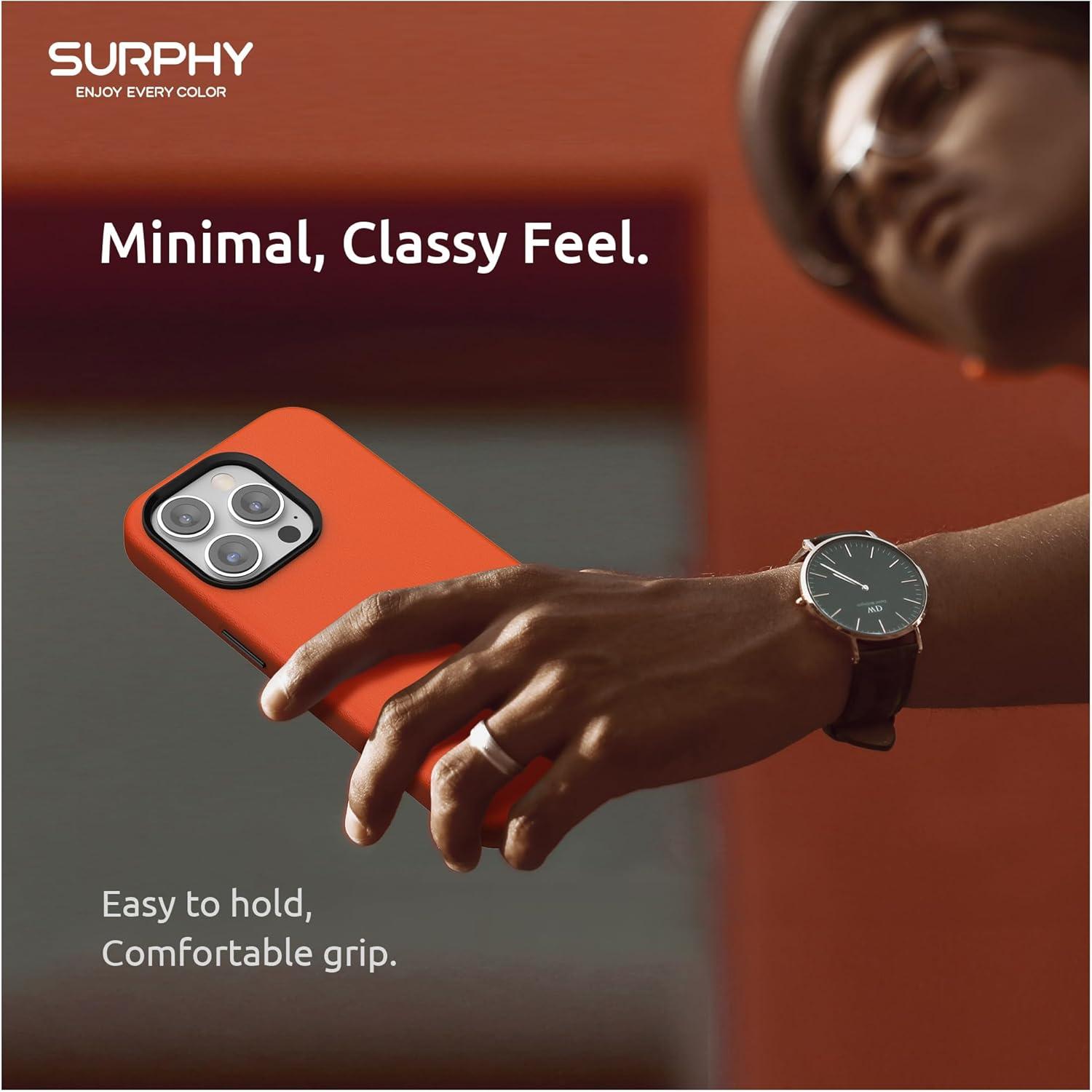 imageSURPHY Compatible with iPhone 13 Pro Case Premium Faux Leather Phone Case with Metallic Buttons ampamp Microfiber Lining for 13 Pro 61 inch 2021 BrownOrange