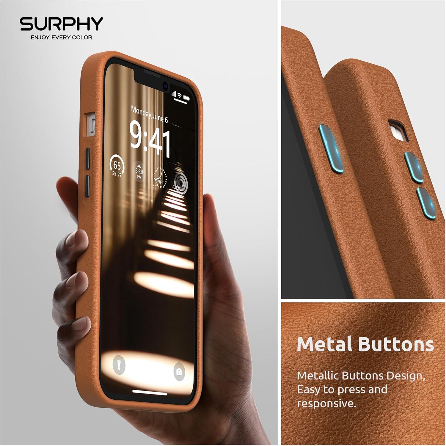 imageSURPHY Compatible with iPhone 13 Pro Case Premium Faux Leather Phone Case with Metallic Buttons ampamp Microfiber Lining for 13 Pro 61 inch 2021 BrownBrown