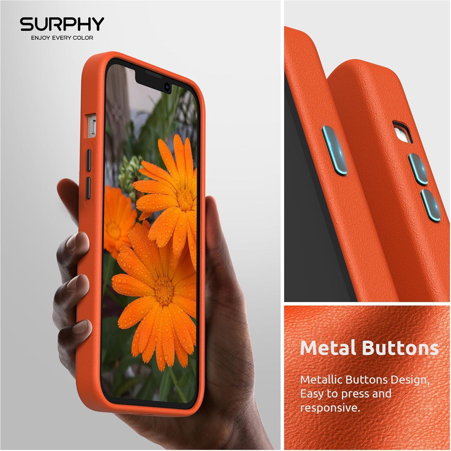 imageSURPHY Compatible with iPhone 13 Pro Max Case Premium Faux Leather Phone Case with Metallic Buttons ampamp Microfiber Lining for 13 Pro Max 67 inch 2021BrownOrange