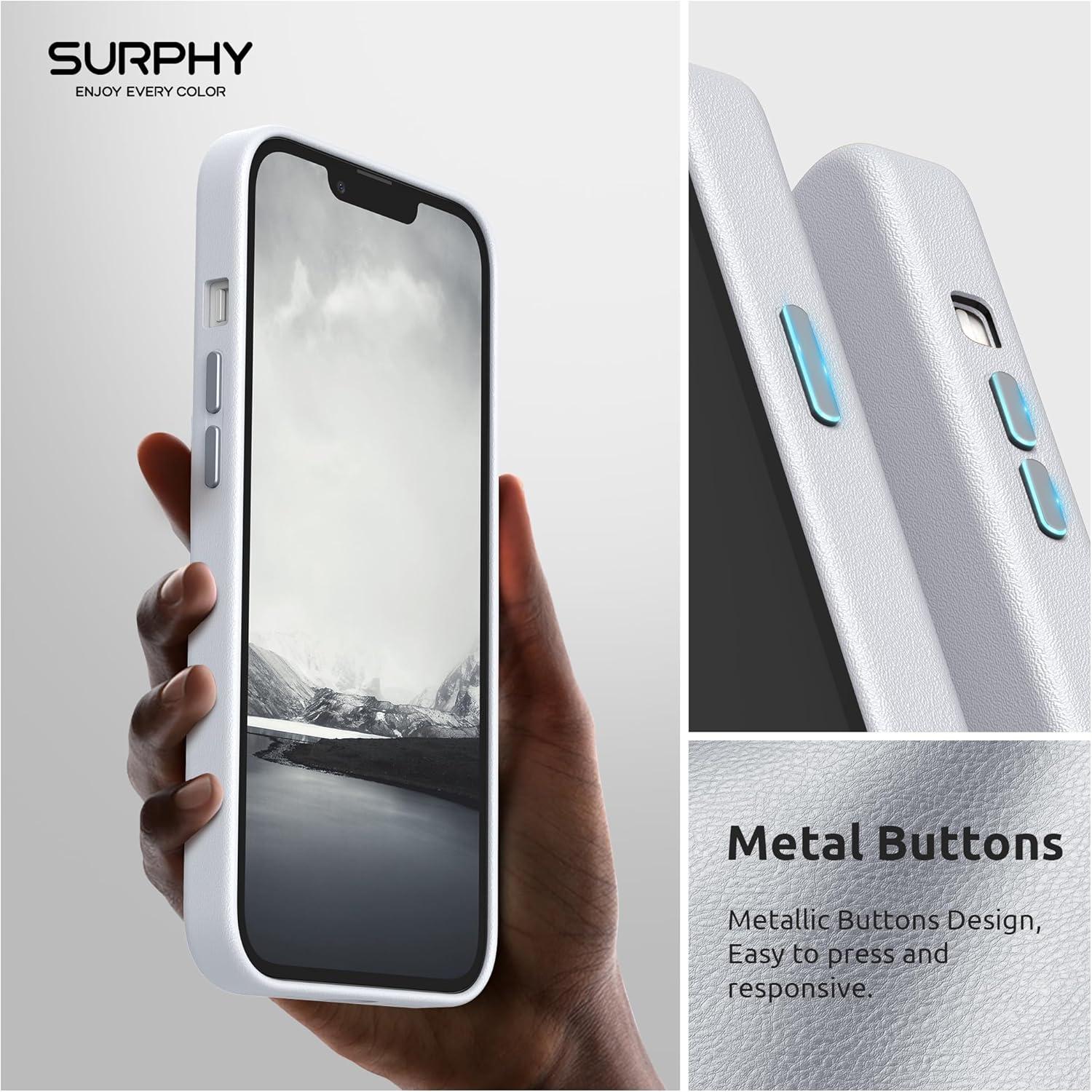 imageSURPHY Compatible with iPhone 13 Pro Max Case Premium Faux Leather Phone Case with Metallic Buttons ampamp Microfiber Lining for 13 Pro Max 67 inch 2021BrownCool White