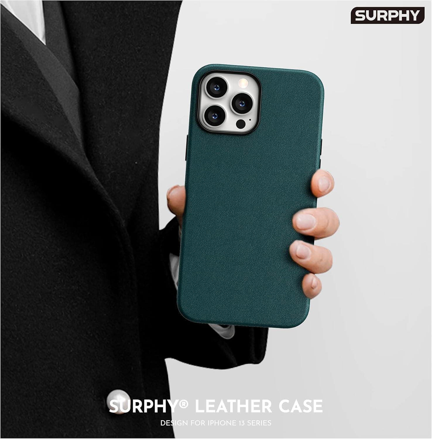 imageSURPHY Compatible with iPhone 13 Pro Max Case Premium Faux Leather Phone Case with Metallic Buttons ampamp Microfiber Lining for 13 Pro Max 67 inch 2021BrownTeal Green