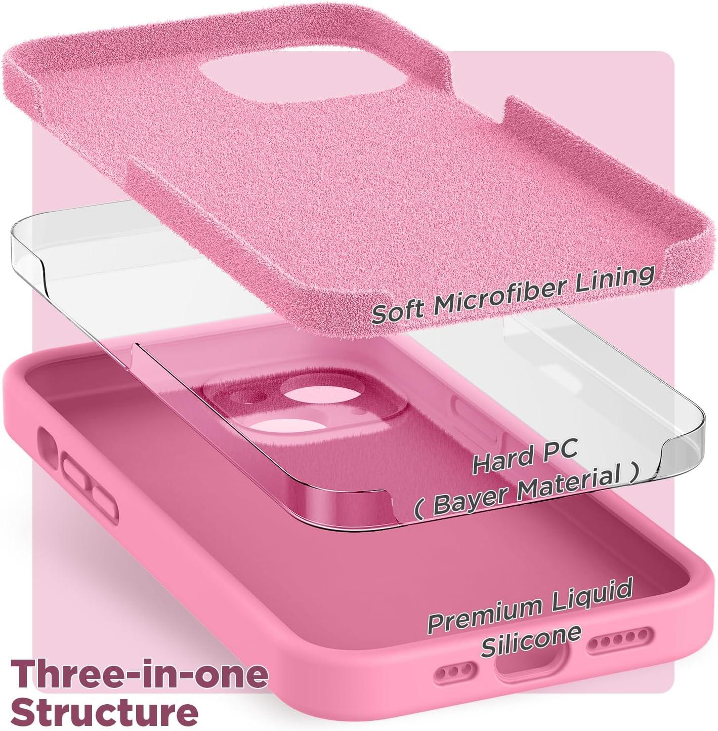 imageSURPHY Compatible with iPhone 14 Case with Screen Protector Camera Protection ampamp Soft Microfiber Lining Liquid Silicone Phone Case 61 inch 2022 RedPink