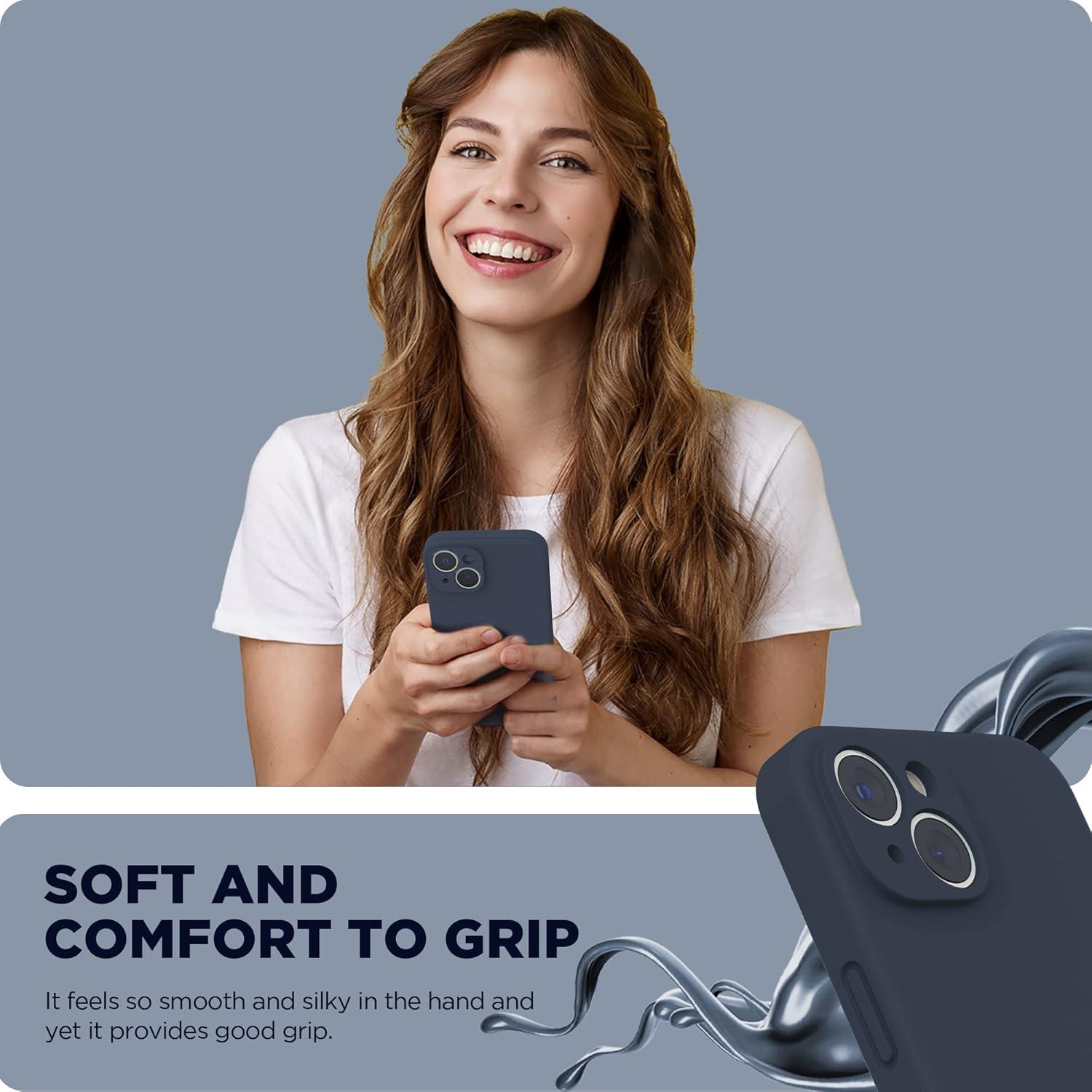 imageSURPHY Compatible with iPhone 14 Case with Screen Protector Camera Protection ampamp Soft Microfiber Lining Liquid Silicone Phone Case 61 inch 2022 RedMidnight Blue