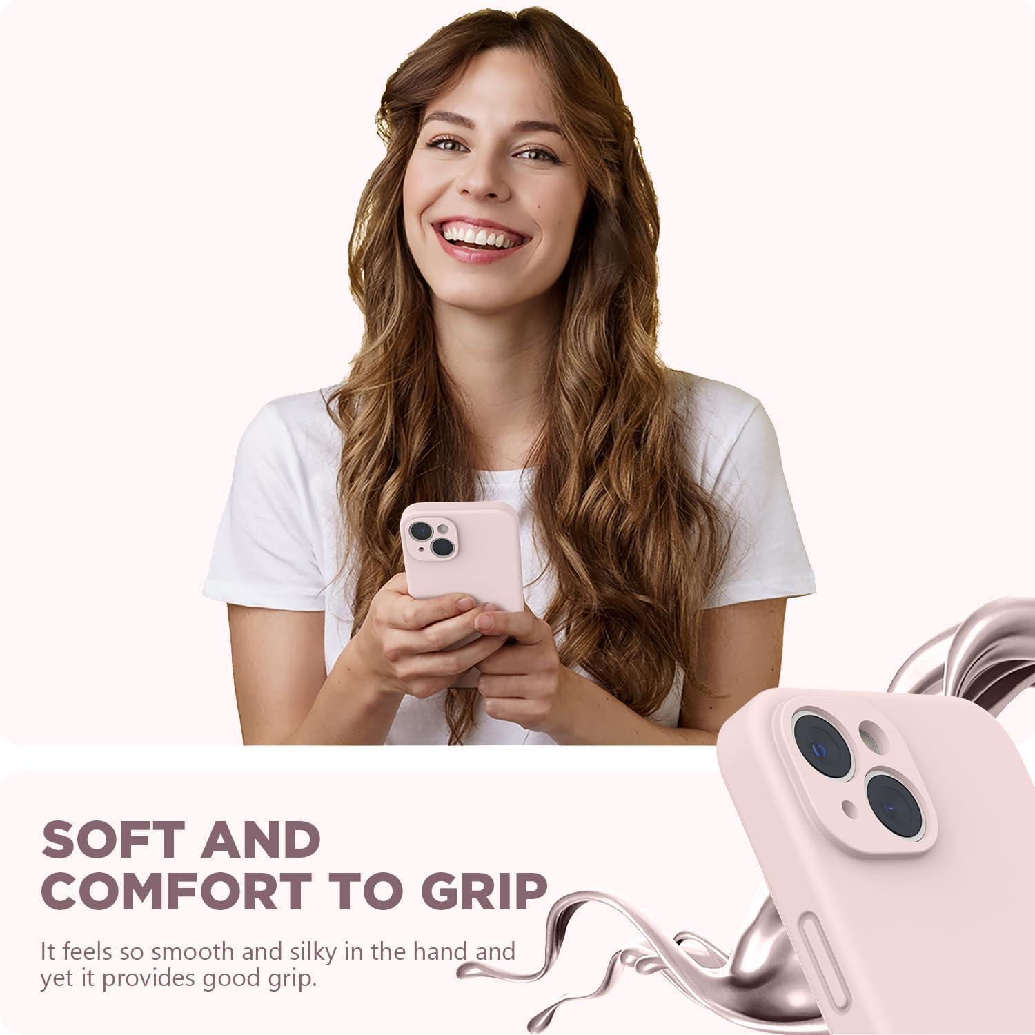 imageSURPHY Compatible with iPhone 14 Case with Screen Protector Camera Protection ampamp Soft Microfiber Lining Liquid Silicone Phone Case 61 inch 2022 RedPink Sand