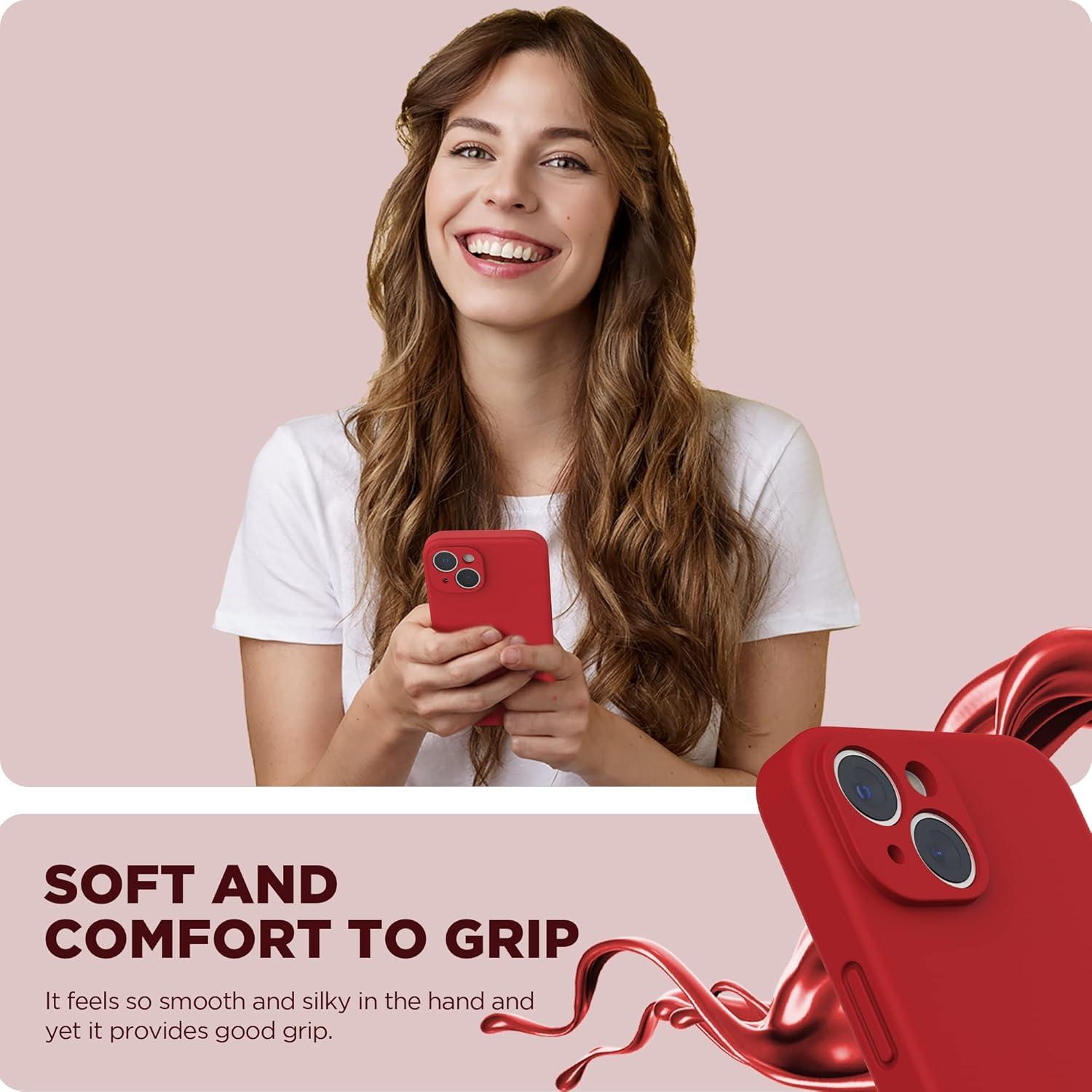 imageSURPHY Compatible with iPhone 14 Case with Screen Protector Camera Protection ampamp Soft Microfiber Lining Liquid Silicone Phone Case 61 inch 2022 RedRed