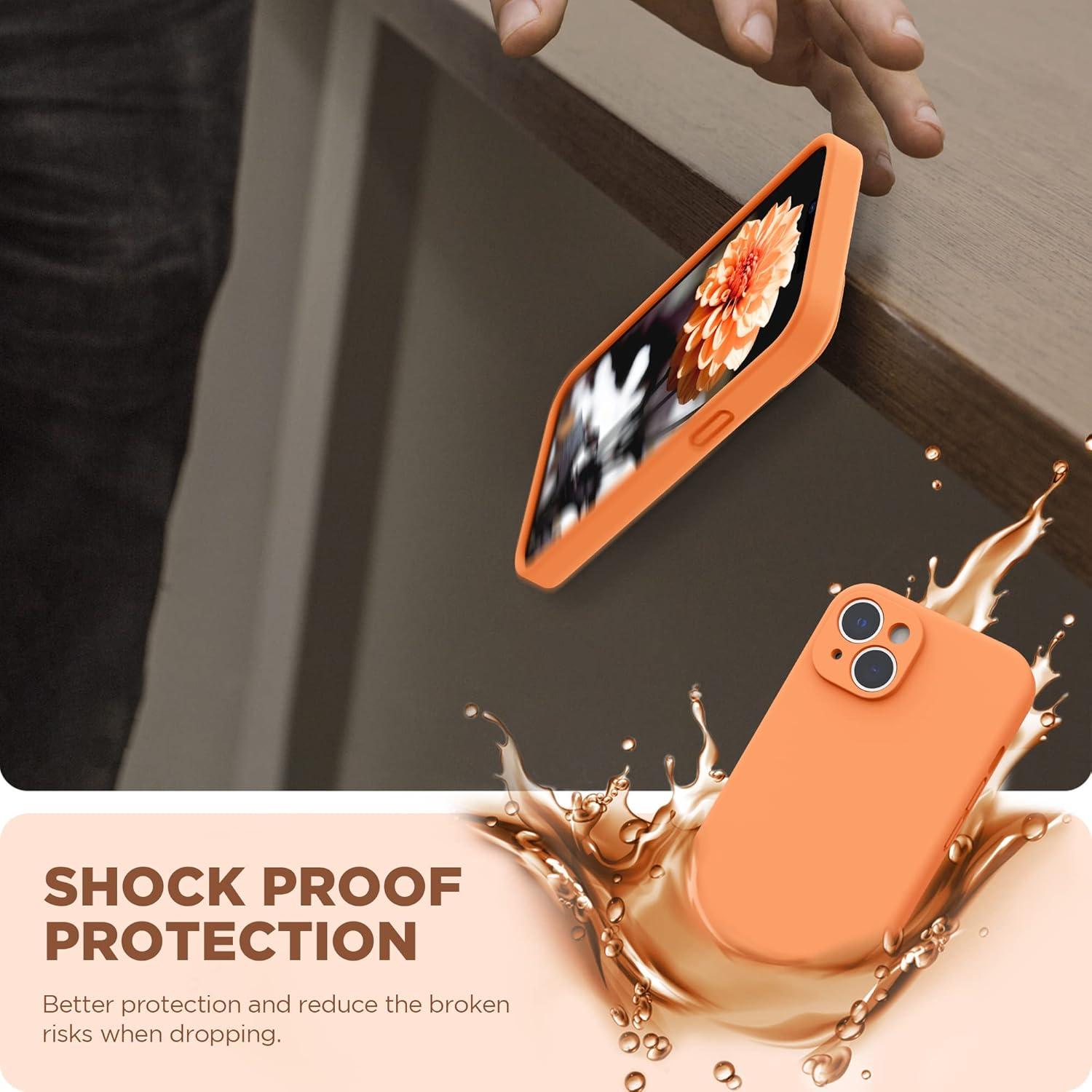 imageSURPHY Compatible with iPhone 14 Case with Screen Protector Camera Protection ampamp Soft Microfiber Lining Liquid Silicone Phone Case 61 inch 2022 RedMarigold Orange