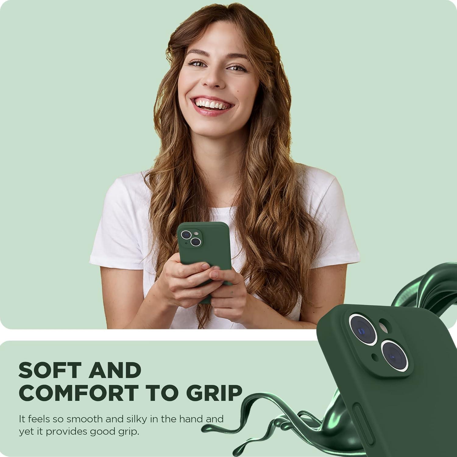 imageSURPHY Compatible with iPhone 14 Case with Screen Protector Camera Protection ampamp Soft Microfiber Lining Liquid Silicone Phone Case 61 inch 2022 RedClover Green