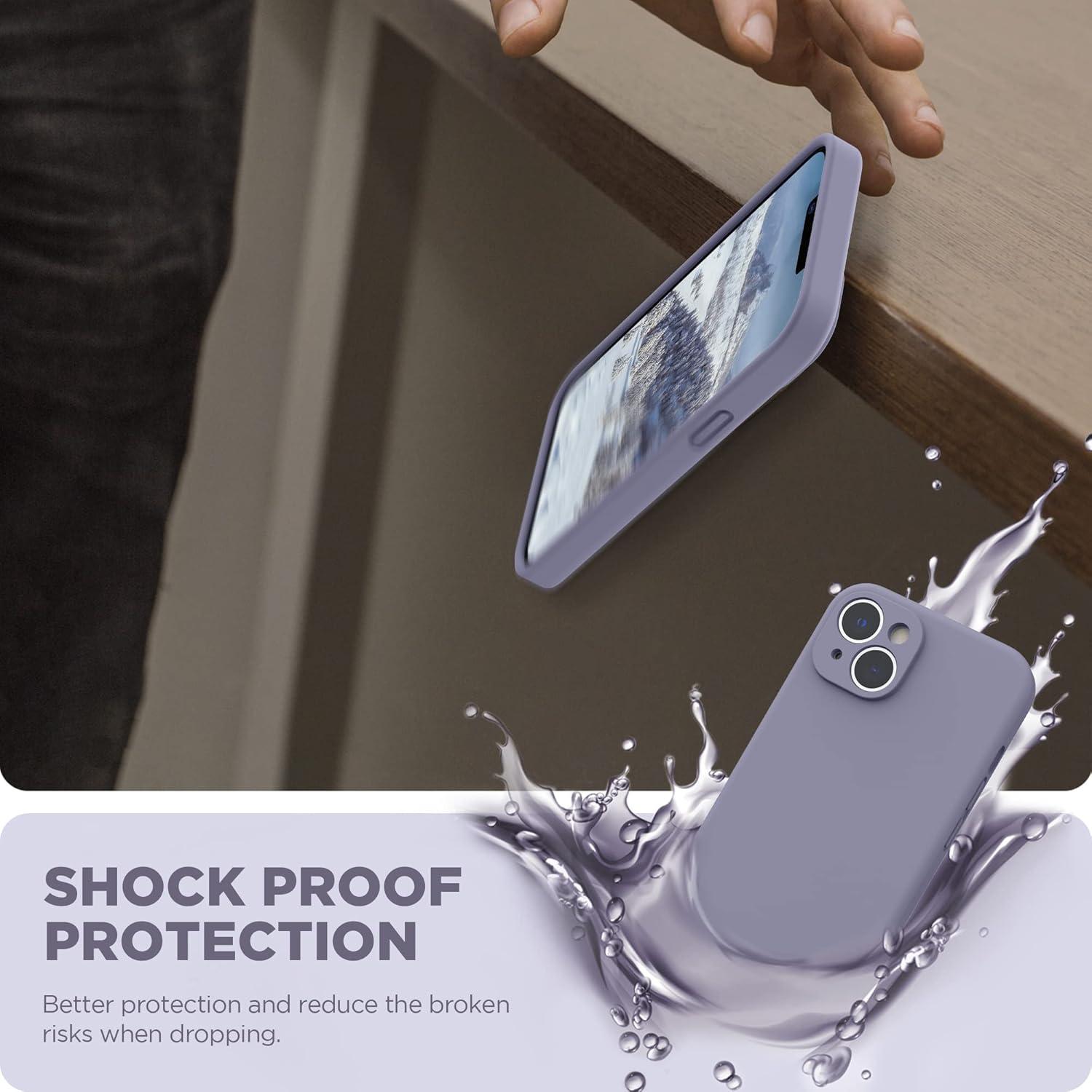 imageSURPHY Compatible with iPhone 14 Case with Screen Protector Camera Protection ampamp Soft Microfiber Lining Liquid Silicone Phone Case 61 inch 2022 RedLavender Gray