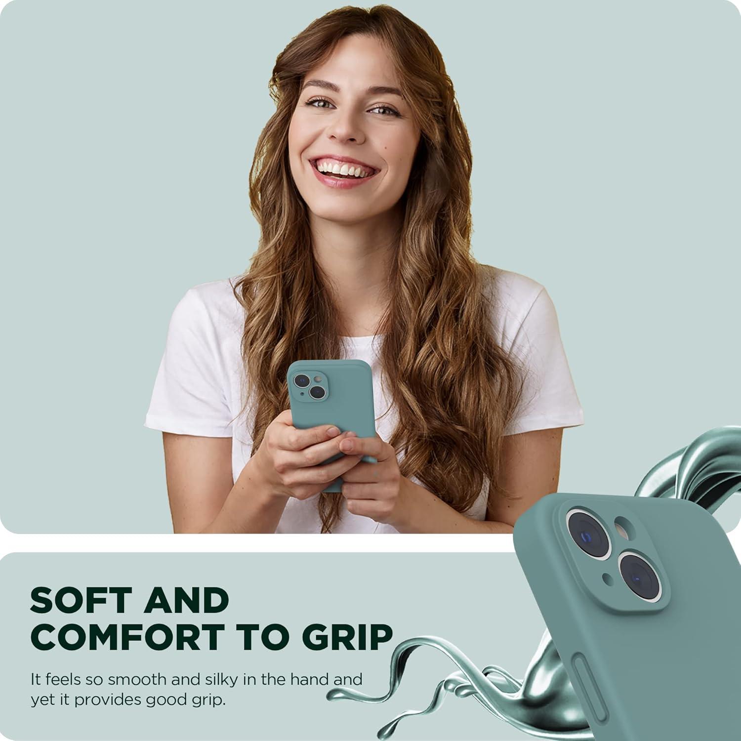 imageSURPHY Compatible with iPhone 14 Case with Screen Protector Camera Protection ampamp Soft Microfiber Lining Liquid Silicone Phone Case 61 inch 2022 RedCactus Green