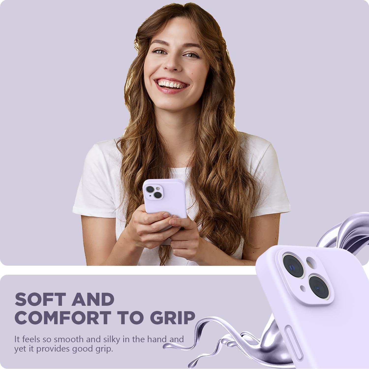 imageSURPHY Compatible with iPhone 14 Case with Screen Protector Camera Protection ampamp Soft Microfiber Lining Liquid Silicone Phone Case 61 inch 2022 RedLilac