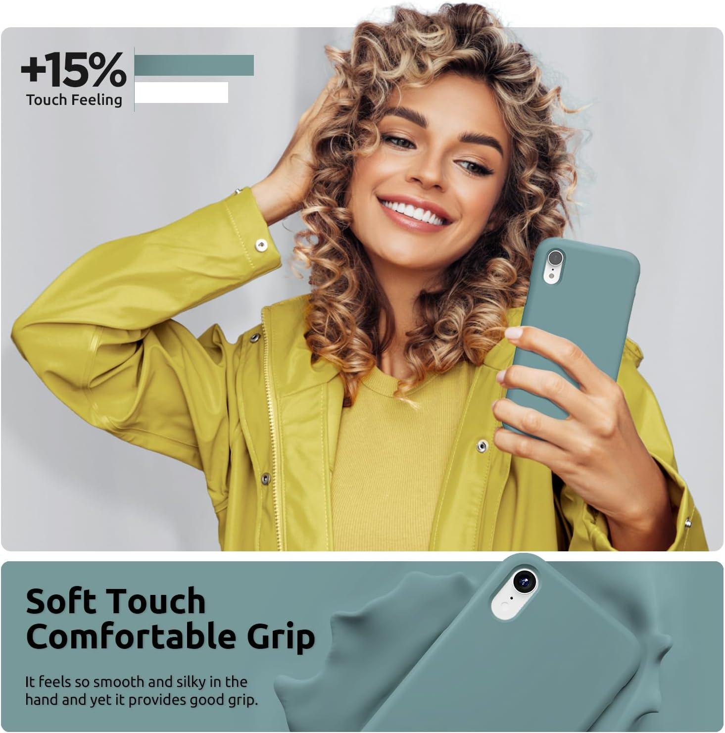 imageSURPHY Compatible with iPhone XR Case Thickened Liquid Silicone Phone Case with Microfiber Lining for iPhone XR 61 inches RedCactus Green