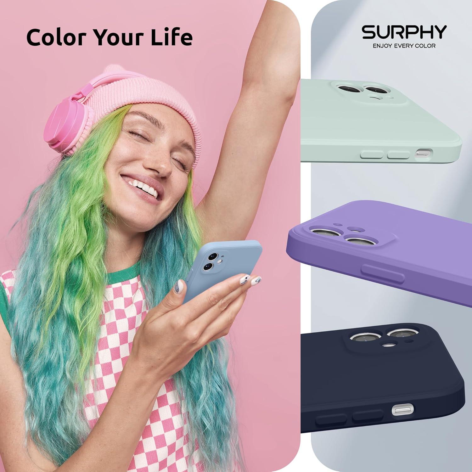 imageSURPHY Design for iPhone 11 Case with Camera Protection Straight Edge Slim Design Liquid Silicone Phone Case for iPhone 11 61 inches Sunflower YellowBlue Fog