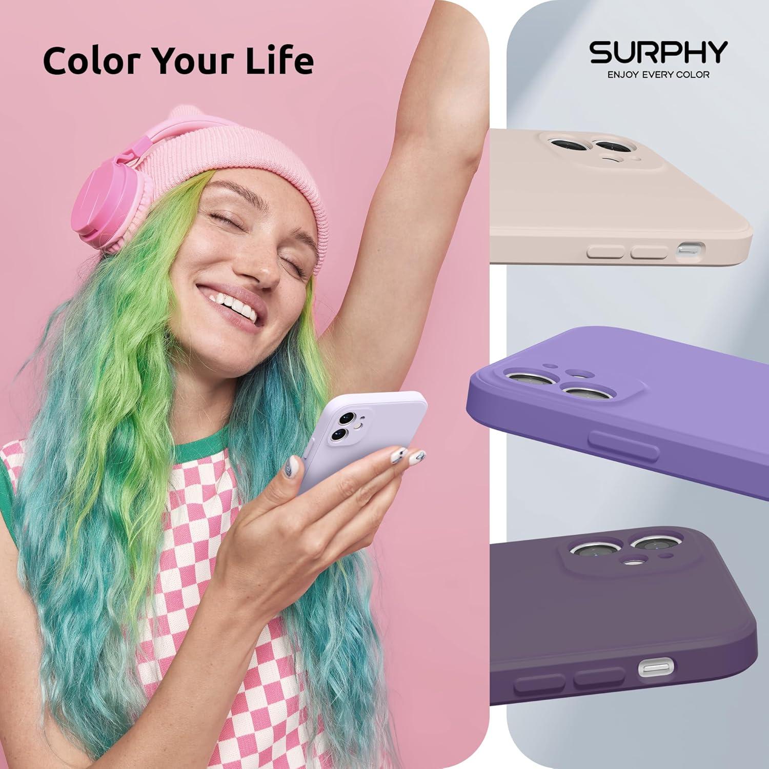 imageSURPHY Design for iPhone 11 Case with Camera Protection Straight Edge Slim Design Liquid Silicone Phone Case for iPhone 11 61 inches Sunflower YellowLight Lavender