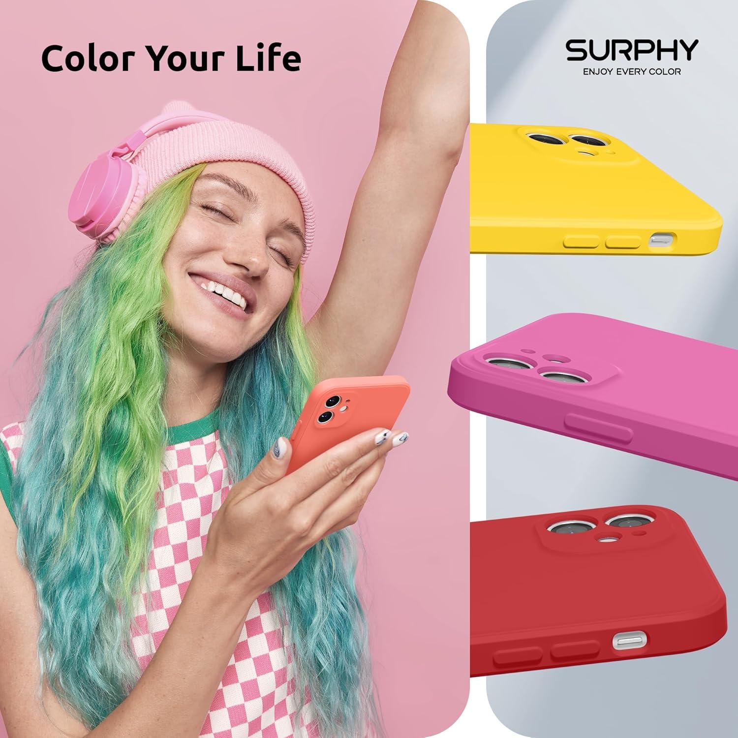 imageSURPHY Design for iPhone 11 Case with Camera Protection Straight Edge Slim Design Liquid Silicone Phone Case for iPhone 11 61 inches Sunflower YellowPink Citrus