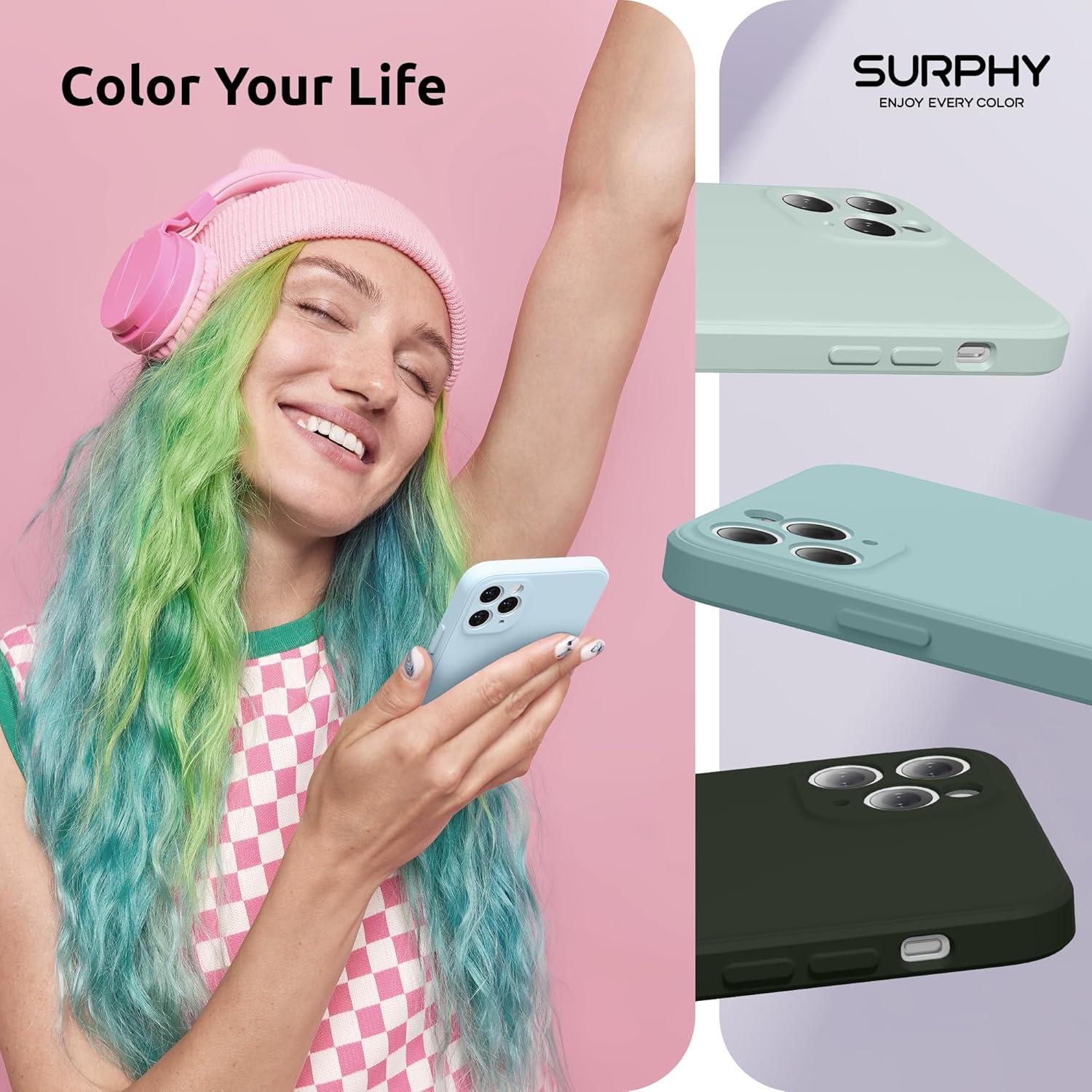 imageSURPHY Design for iPhone 11 Pro Max Case with Camera Protection Straight Edge Design Liquid Silicone Slim Case Light PinkCloud Blue