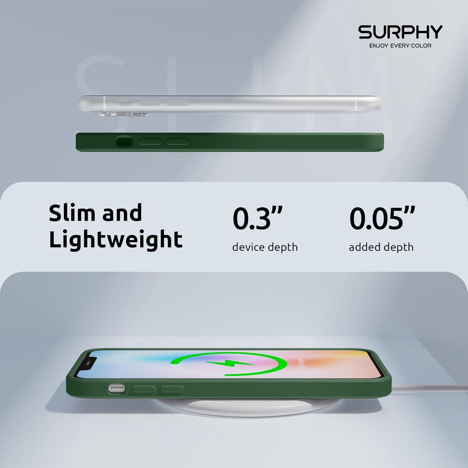 imageSURPHY Design for iPhone 11 Pro Max Case with Camera Protection Straight Edge Design Liquid Silicone Slim Case Light PinkClover Green
