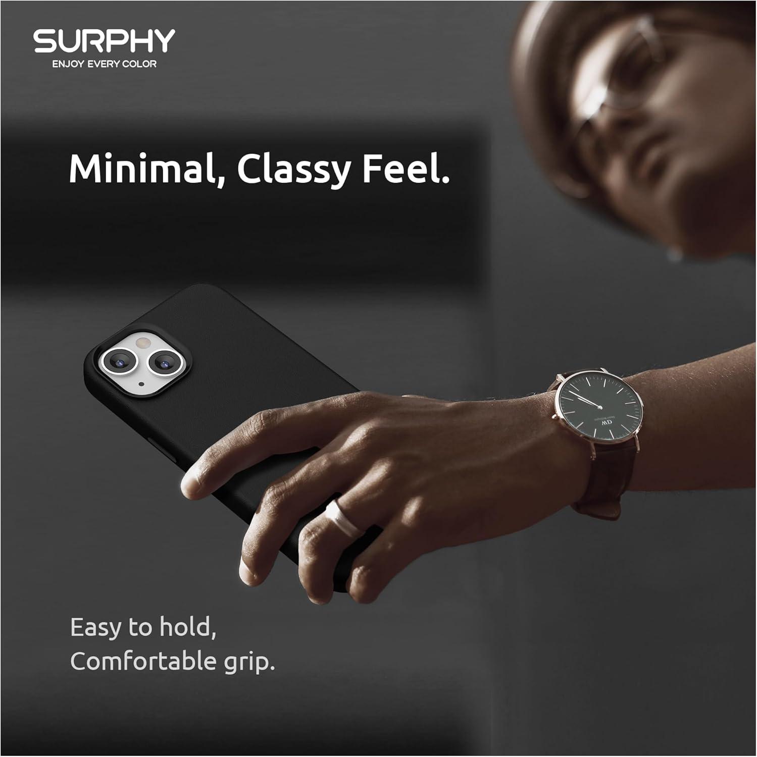 imageSURPHY Designed for Faux Leather iPhone 14 Case with Screen Protector 61 inch Metallic Buttons ampamp Microfiber Lining Leather Phone Case for 14 BrownBlack