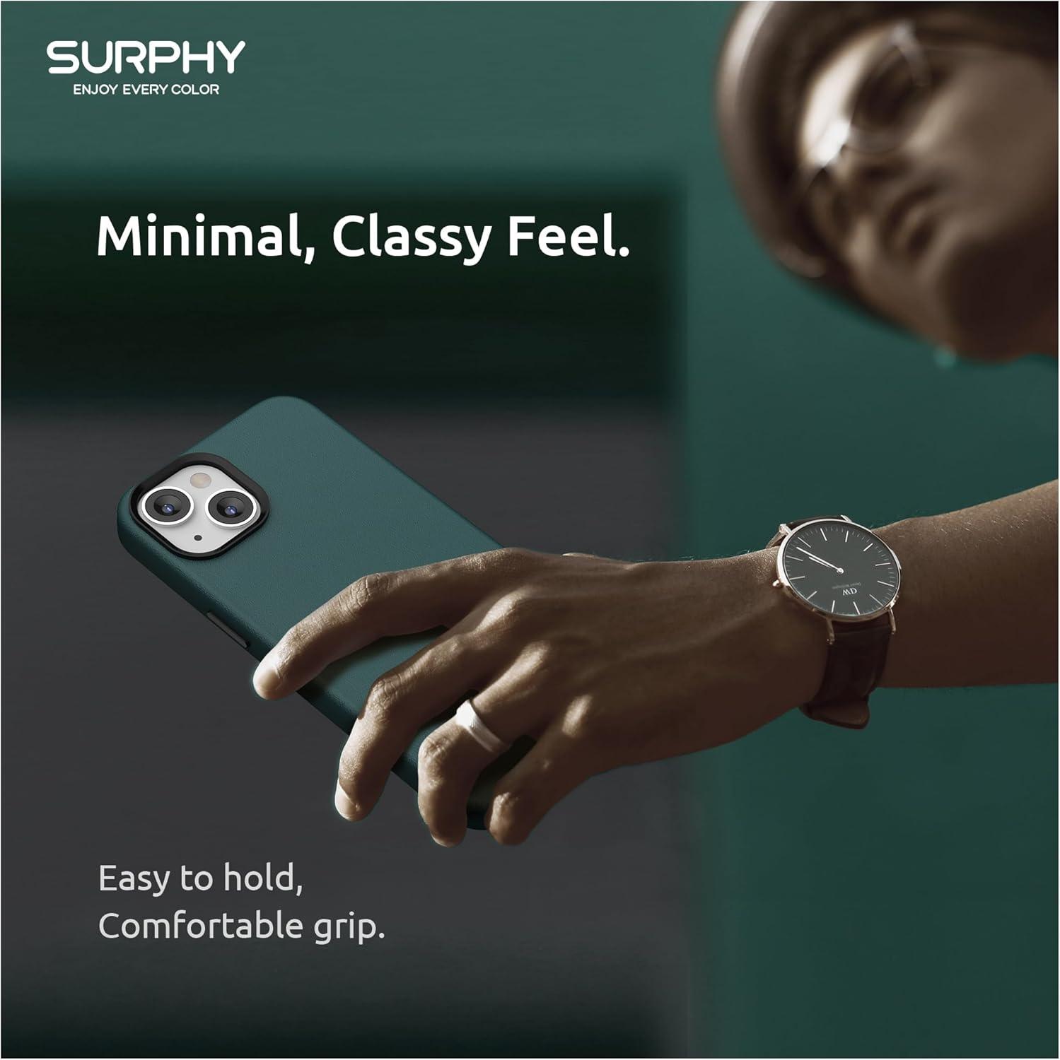 imageSURPHY Designed for Faux Leather iPhone 14 Case with Screen Protector 61 inch Metallic Buttons ampamp Microfiber Lining Leather Phone Case for 14 BrownForest Green