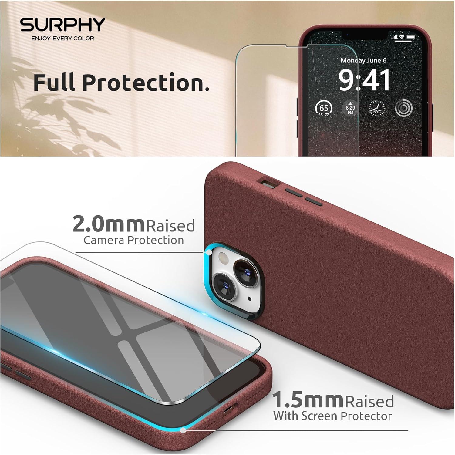 imageSURPHY Designed for Faux Leather iPhone 14 Plus Case with Screen Protector 67 inch Metallic Buttons ampamp Microfiber Lining Leather Phone Case for 14 Plus BrownUmber