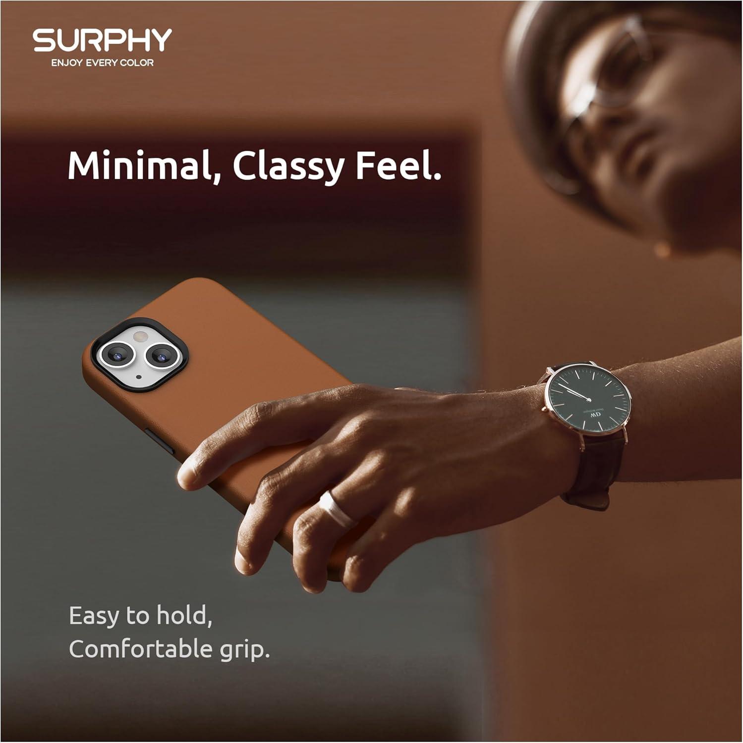 imageSURPHY Designed for Faux Leather iPhone 14 Plus Case with Screen Protector 67 inch Metallic Buttons ampamp Microfiber Lining Leather Phone Case for 14 Plus BrownBrown