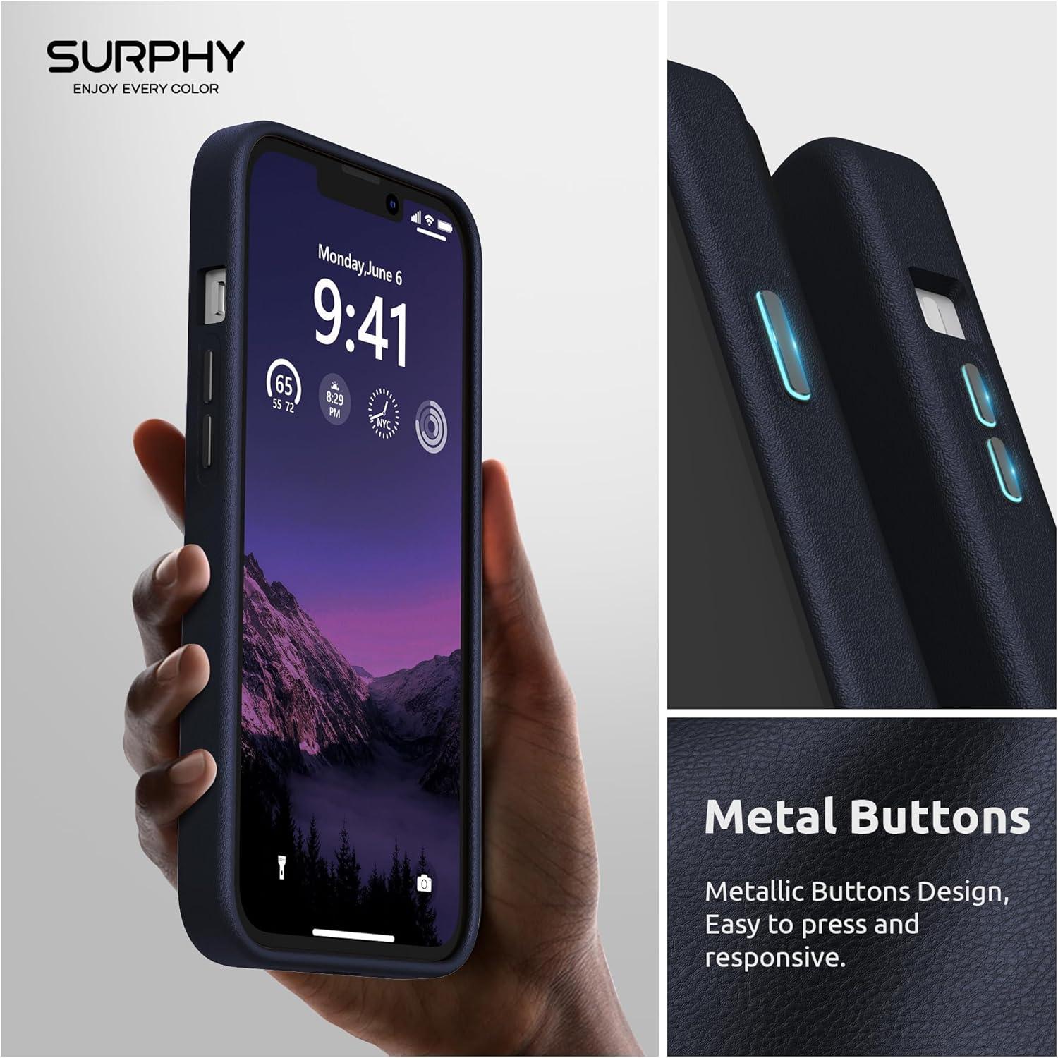 imageSURPHY Designed for Faux Leather iPhone 14 Plus Case with Screen Protector 67 inch Metallic Buttons ampamp Microfiber Lining Leather Phone Case for 14 Plus BrownInk