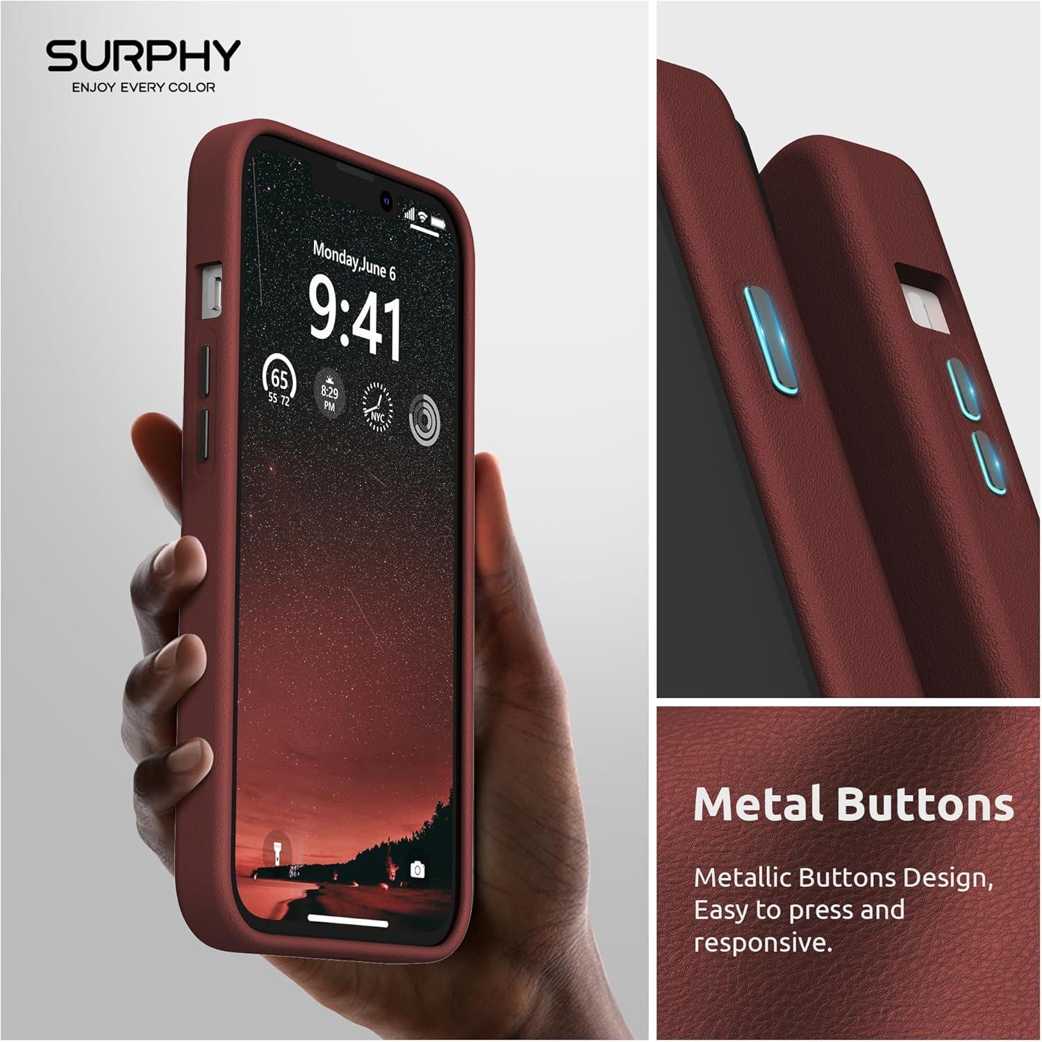 imageSURPHY Designed for Faux Leather iPhone 14 Plus Case with Screen Protector 67 inch Metallic Buttons ampamp Microfiber Lining Leather Phone Case for 14 Plus BrownUmber