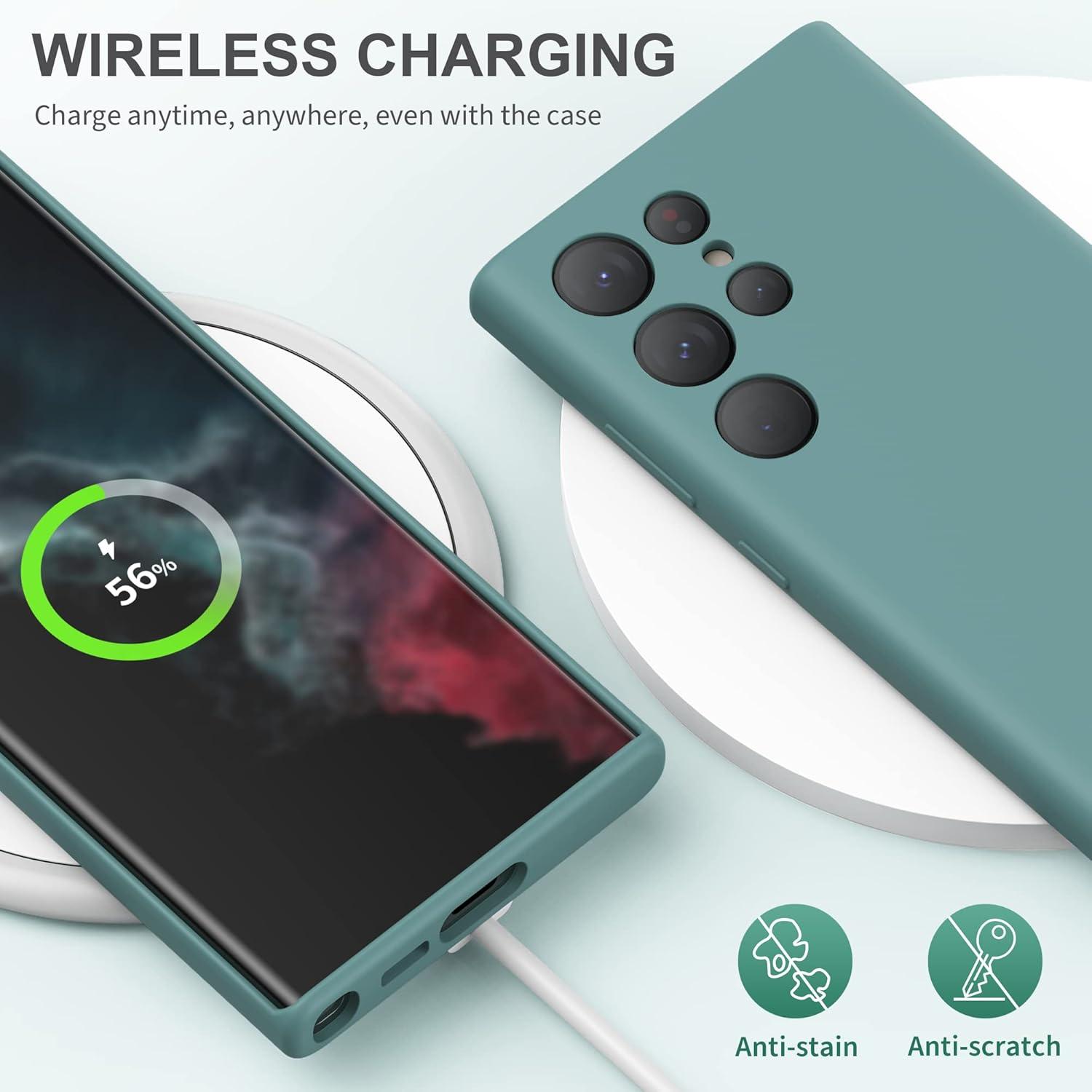 imageSURPHY Designed for Galaxy S23 Ultra Case 68 inches 2023 Released with Camera Protection Soft Microfiber Lining Liquid Silicone Phone Case for S23 Ultra BlackCactus Green