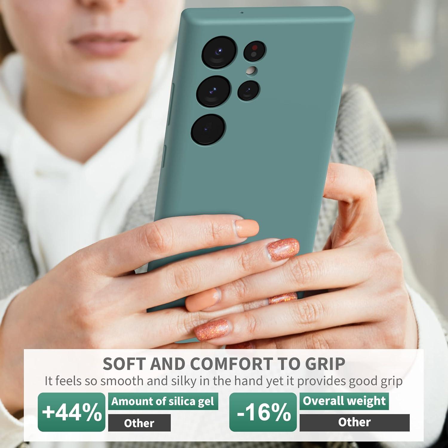 imageSURPHY Designed for Galaxy S23 Ultra Case 68 inches 2023 Released with Camera Protection Soft Microfiber Lining Liquid Silicone Phone Case for S23 Ultra BlackCactus Green