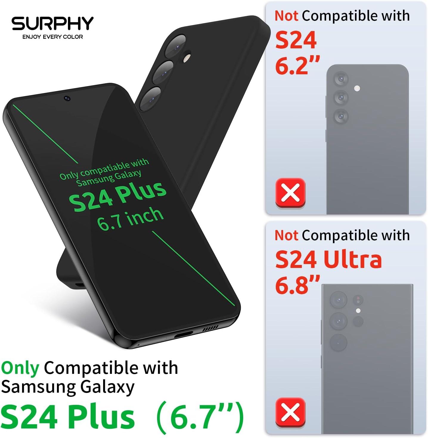 imageSURPHY Designed for Galaxy S24 Plus Case 67 inch 2024 Camera Protection Soft Microfiber Lining Liquid Silicone Galaxy S24 Phone Case Lilac PurpleBlack