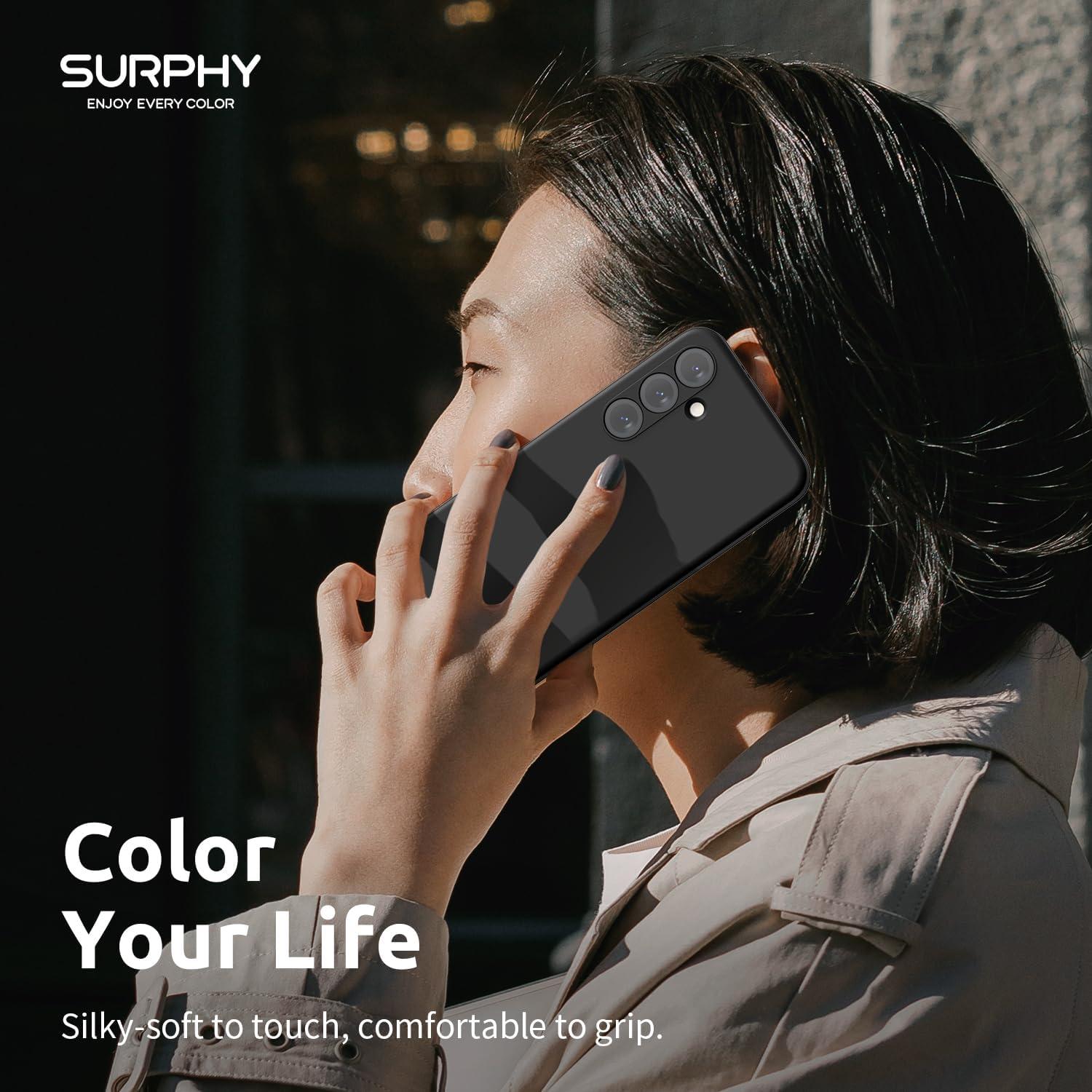 imageSURPHY Designed for Galaxy S24 Plus Case 67 inch 2024 Camera Protection Soft Microfiber Lining Liquid Silicone Galaxy S24 Phone Case Lilac PurpleBlack