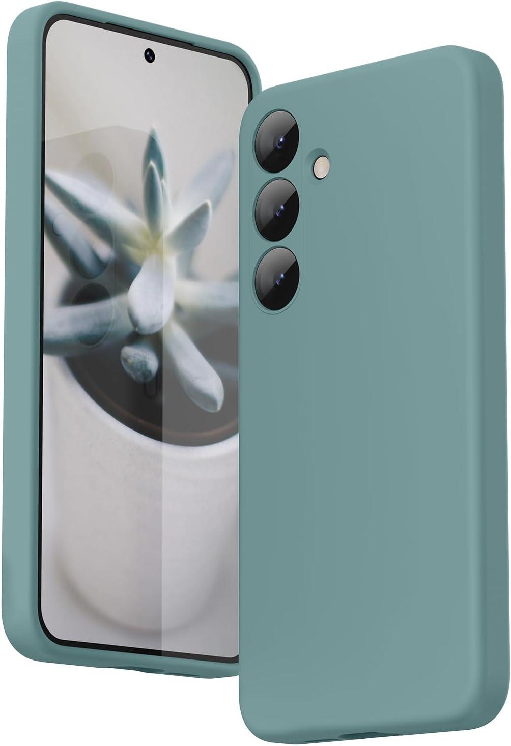 imageSURPHY Designed for Galaxy S24 Plus Case 67 inch 2024 Camera Protection Soft Microfiber Lining Liquid Silicone Galaxy S24 Phone Case Lilac PurpleCactus Green