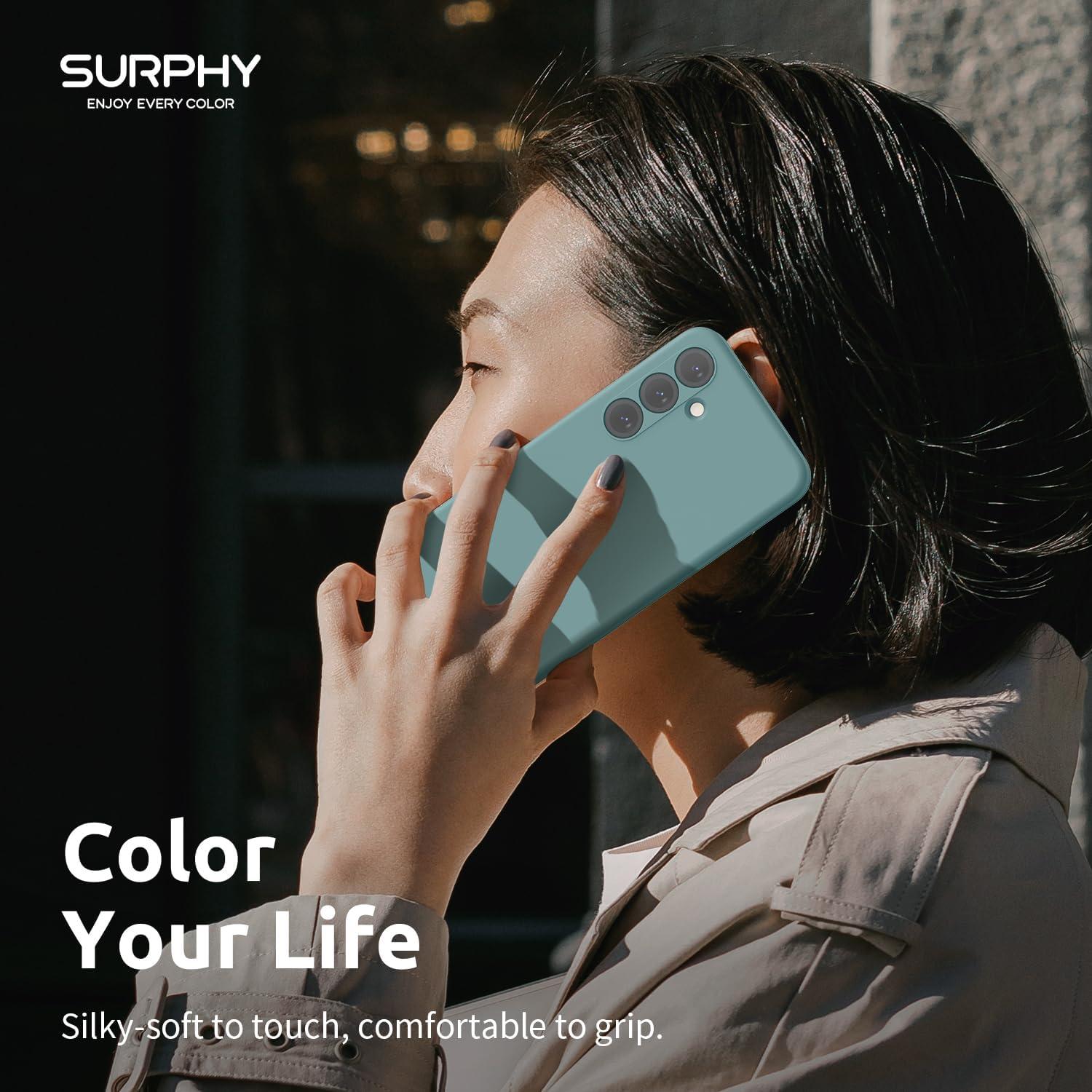 imageSURPHY Designed for Galaxy S24 Plus Case 67 inch 2024 Camera Protection Soft Microfiber Lining Liquid Silicone Galaxy S24 Phone Case Lilac PurpleCactus Green