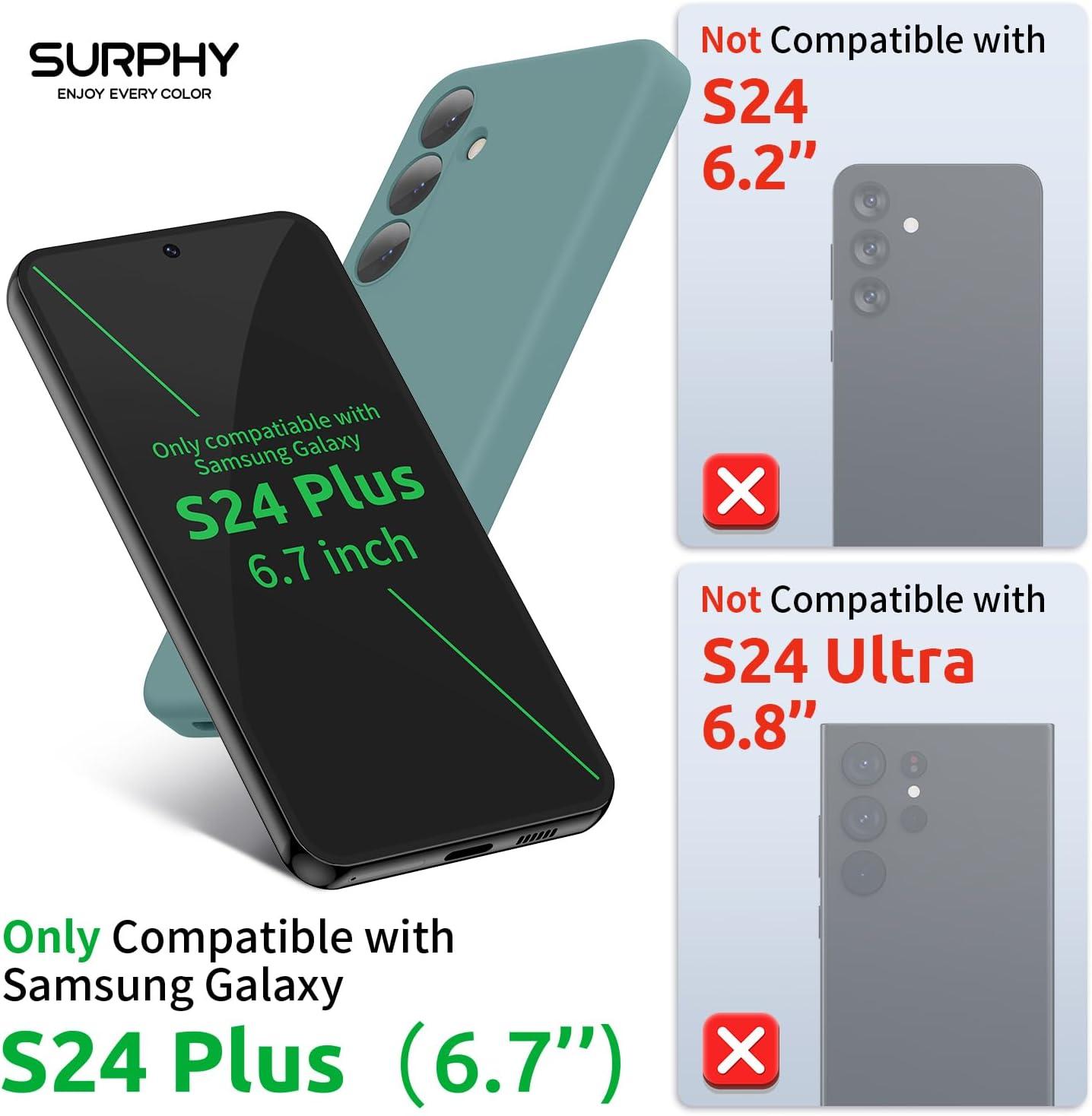 imageSURPHY Designed for Galaxy S24 Plus Case 67 inch 2024 Camera Protection Soft Microfiber Lining Liquid Silicone Galaxy S24 Phone Case Lilac PurpleCactus Green