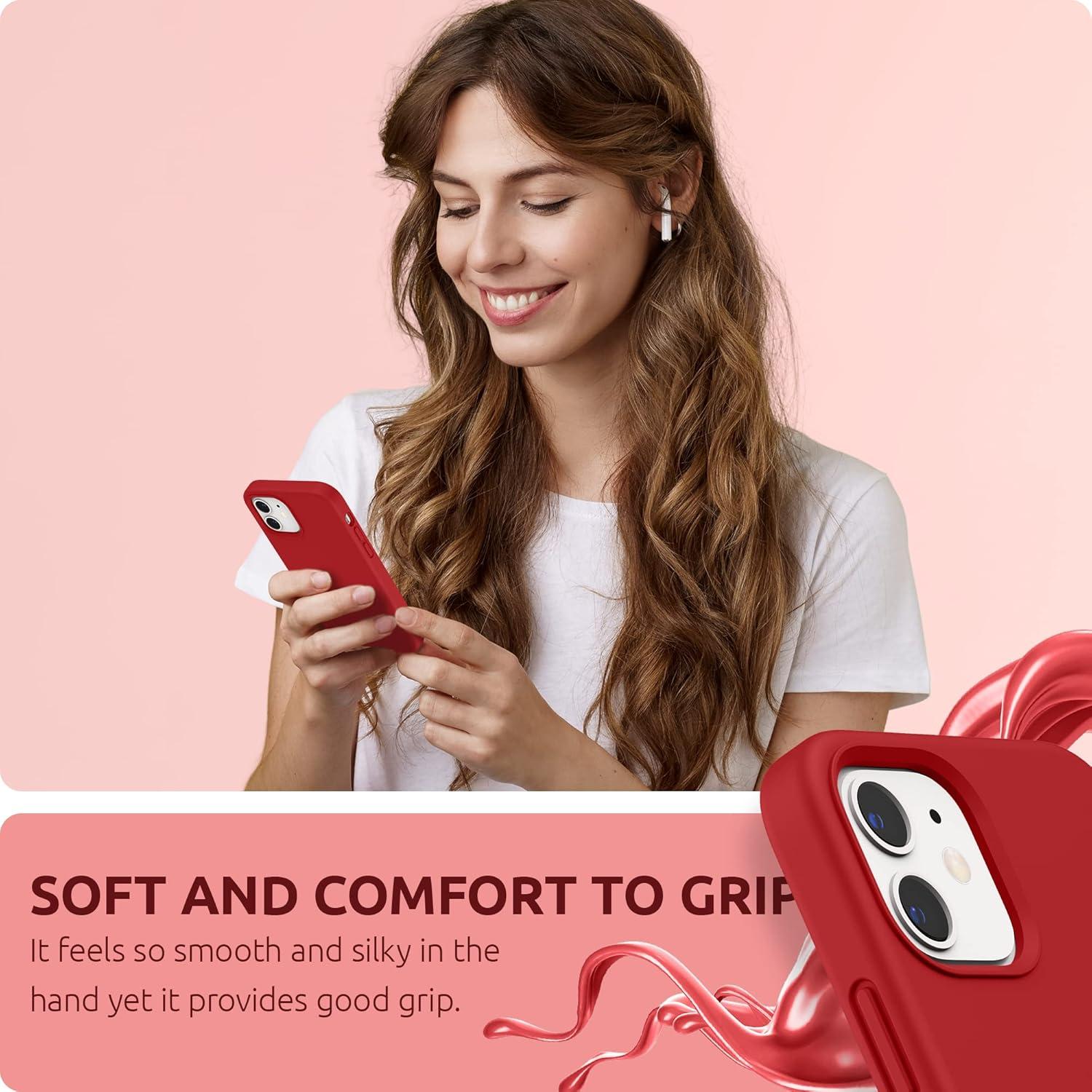 imageSURPHY Designed for iPhone 12 Case and iPhone 12 Pro Case 61 inch Thickened Liquid Silicone Phone Case with Microfiber Lining for iPhone 12 ampamp 12 Pro 2020 RedRed