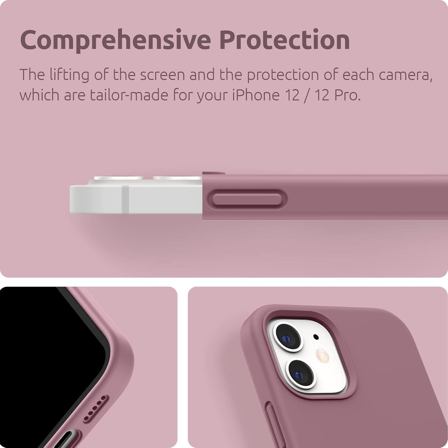 imageSURPHY Designed for iPhone 12 Case and iPhone 12 Pro Case 61 inch Thickened Liquid Silicone Phone Case with Microfiber Lining for iPhone 12 ampamp 12 Pro 2020 RedLilac Purple