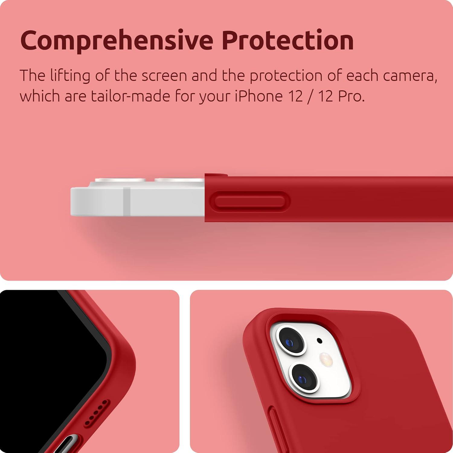 imageSURPHY Designed for iPhone 12 Case and iPhone 12 Pro Case 61 inch Thickened Liquid Silicone Phone Case with Microfiber Lining for iPhone 12 ampamp 12 Pro 2020 RedRed