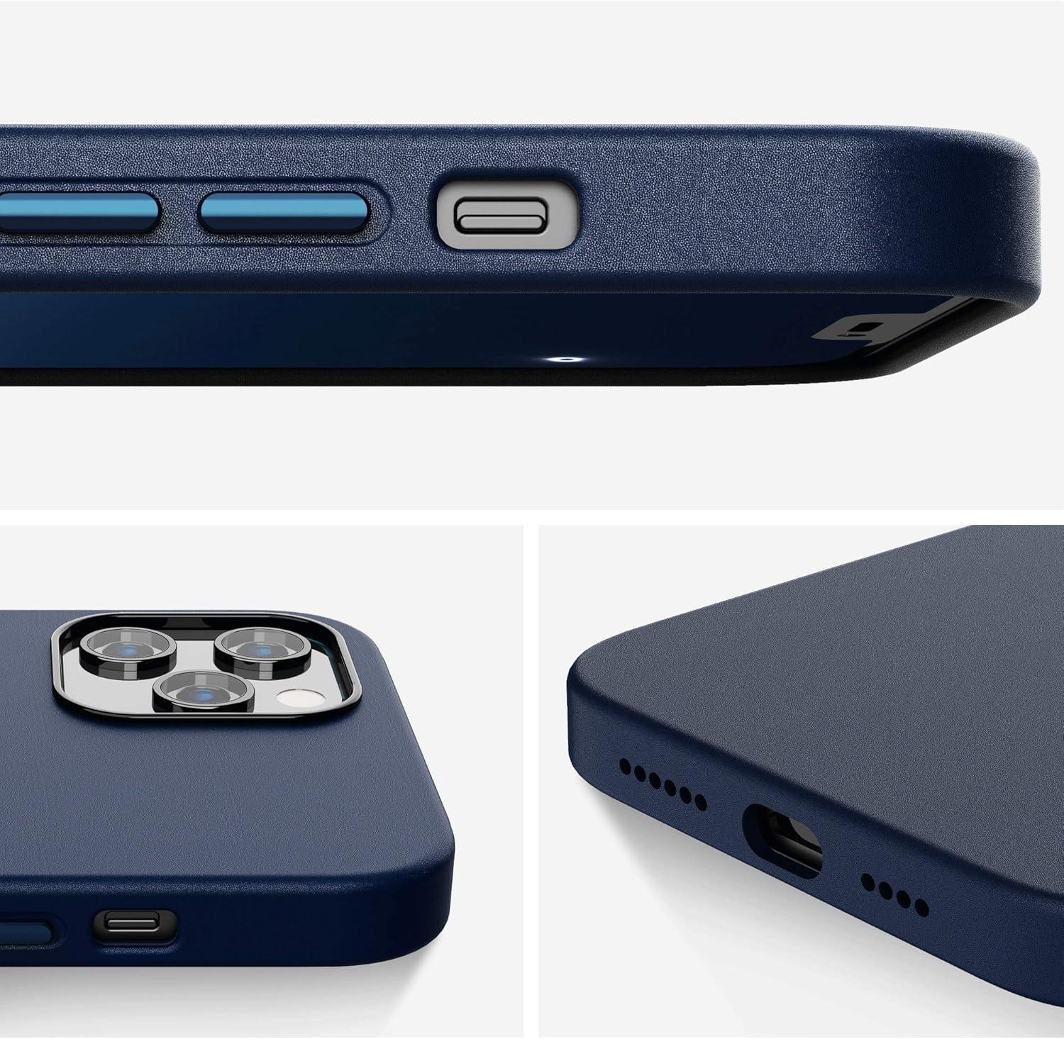 imageSURPHY Designed for iPhone 12 Pro Max Case 67 inch Premium Faux Leather Phone Case with Metallic Buttons ampamp Microfiber Lining Compatible with iPhone 12 Pro Max BrownMidnight Blue