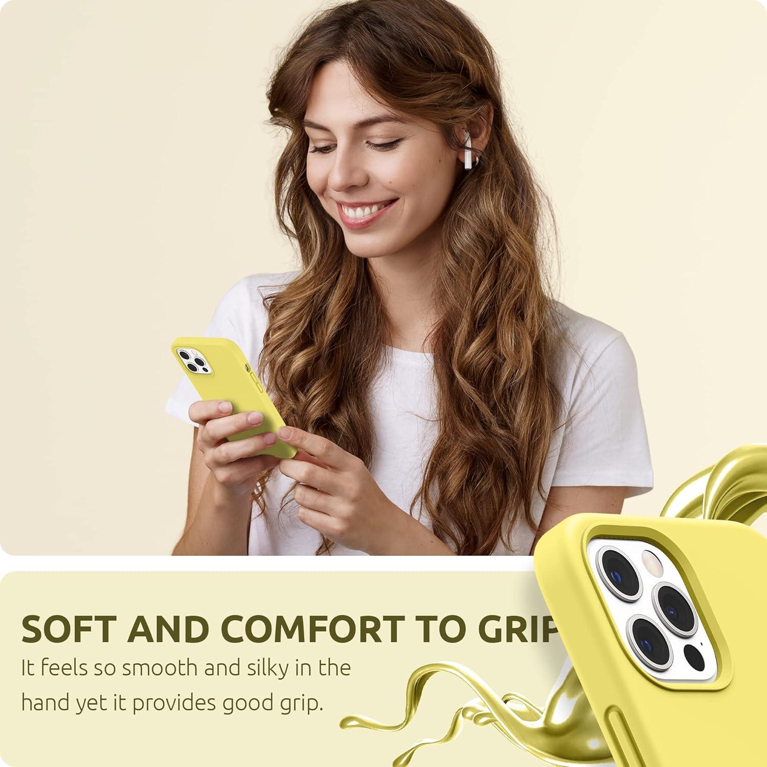 imageSURPHY Designed for iPhone 12 Pro Max Case 67 inches Liquid Silicone Phone Case with Microfiber Lining for iPhone 12 Pro Max 2020 Mint GreenYellow