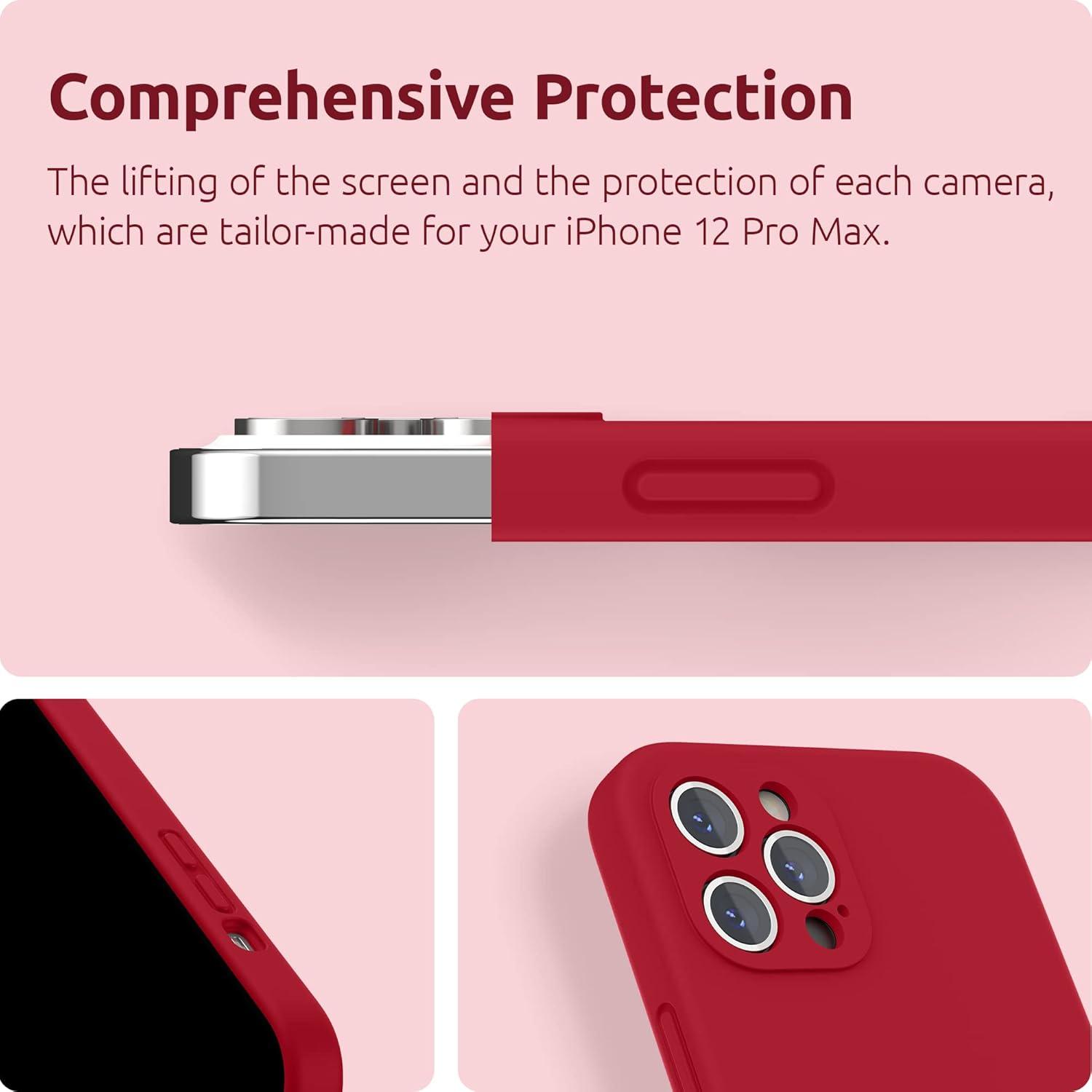 imageSURPHY Designed for iPhone 12 Pro Max Case with Camera Protection Liquid Silicone Phone Case with Microfiber Lining Cactus GreenRed