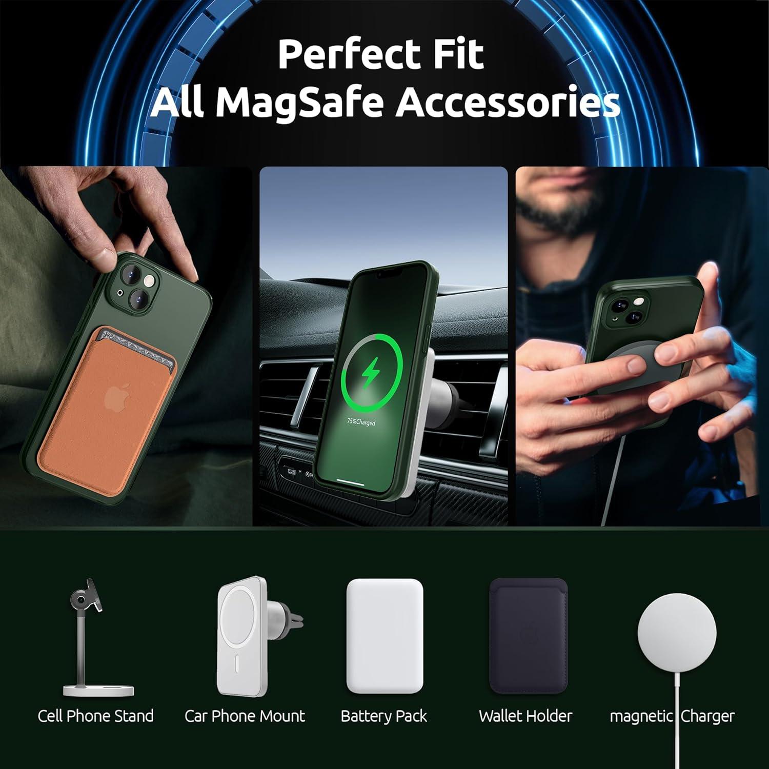 imageSURPHY Designed for iPhone 14 Case Compatible with MagSafe 61 inch 2022 with Screen Protector ampamp Camera Protector Translucent Matte Phone Case Green