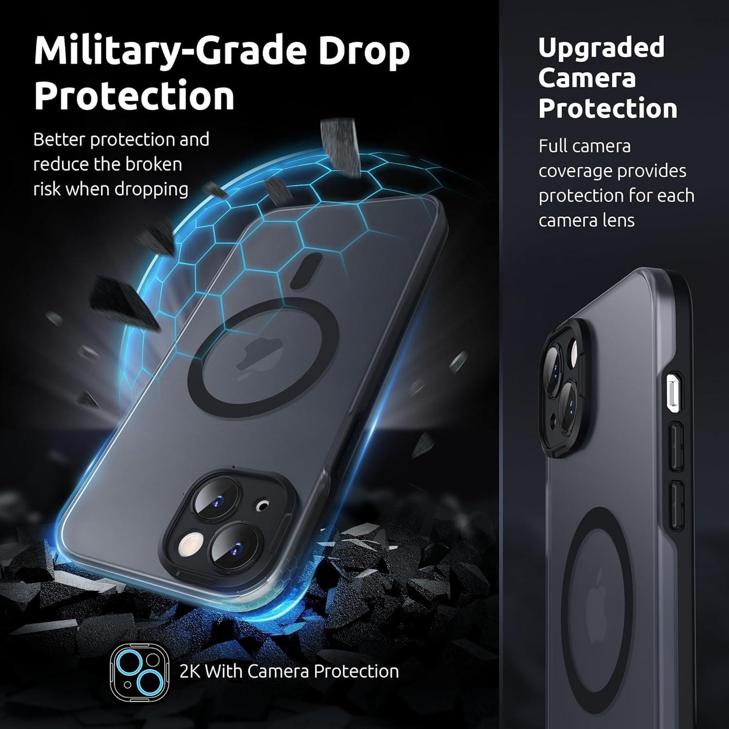 imageSURPHY Designed for iPhone 14 Plus Case Compatible with MagSafe 67 inch 2022 with Screen Protector ampamp Camera Protector Translucent Matte Phone Case Black