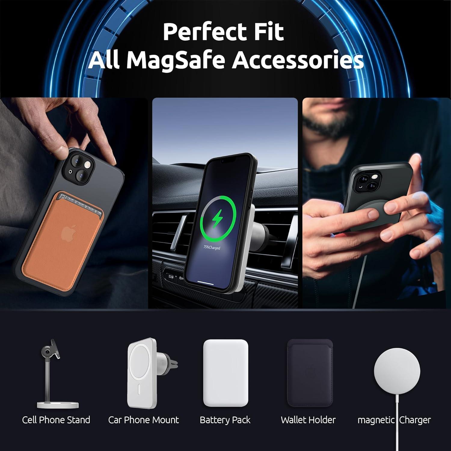 imageSURPHY Designed for iPhone 14 Plus Case Compatible with MagSafe 67 inch 2022 with Screen Protector ampamp Camera Protector Translucent Matte Phone Case Black