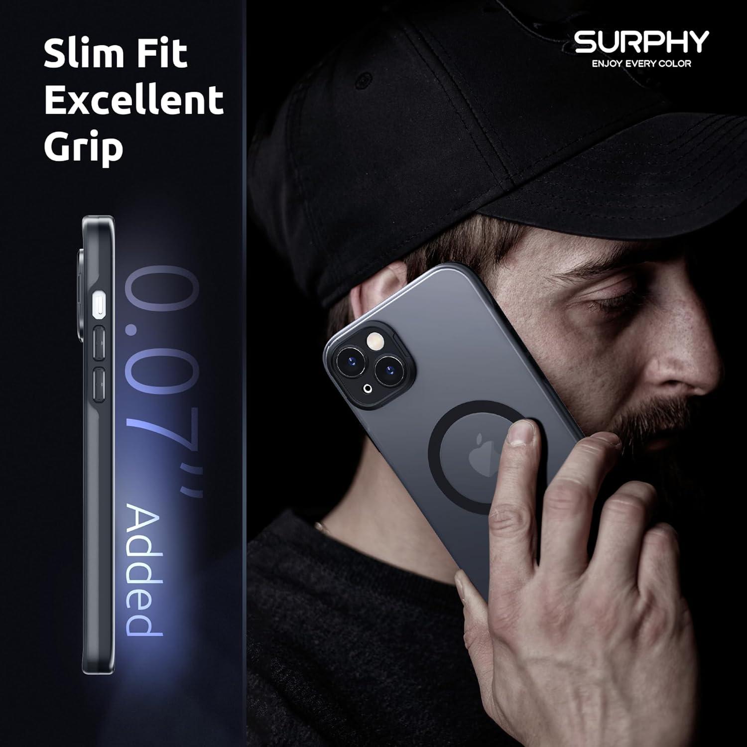 imageSURPHY Designed for iPhone 14 Plus Case Compatible with MagSafe 67 inch 2022 with Screen Protector ampamp Camera Protector Translucent Matte Phone Case Black