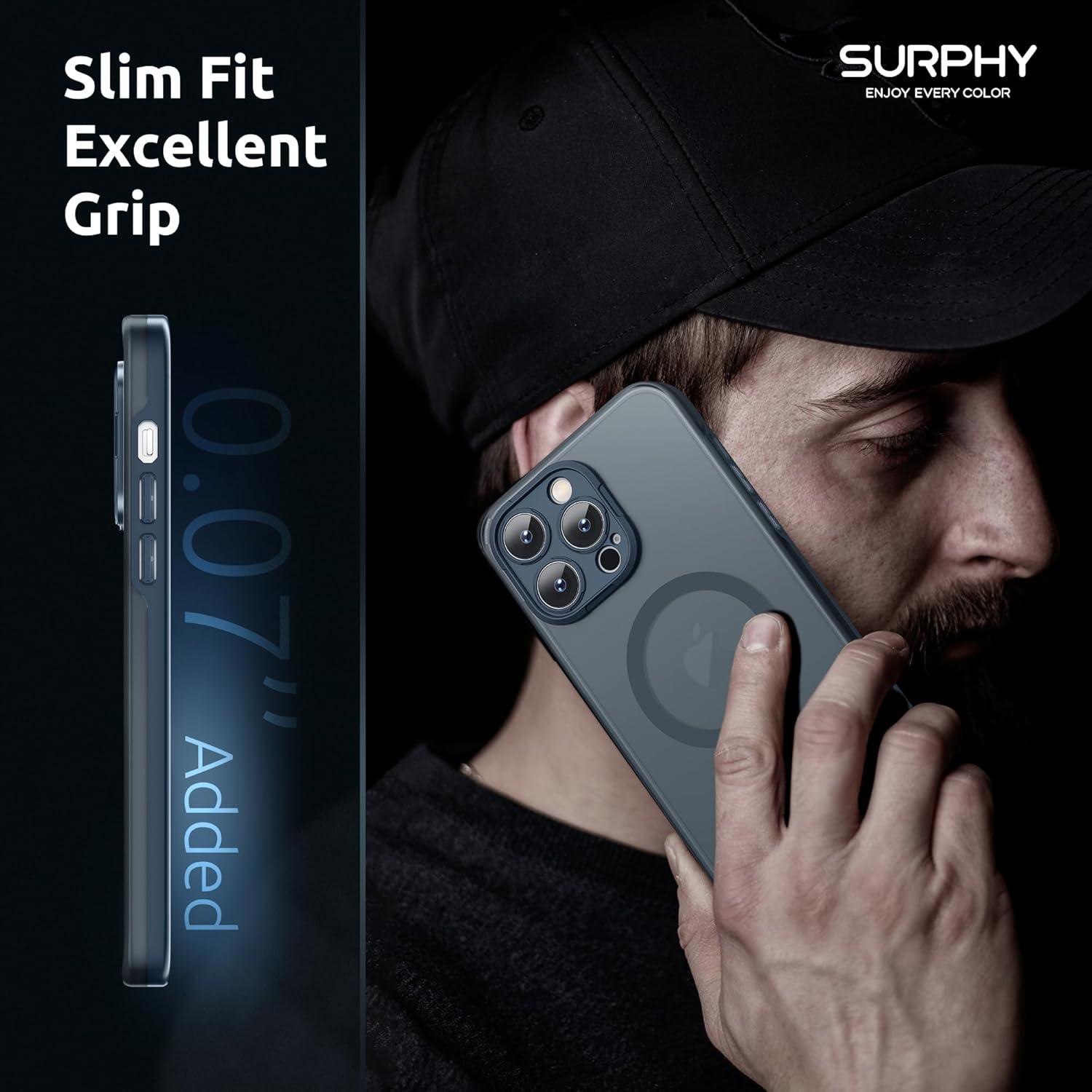 imageSURPHY Designed for iPhone 14 Pro Case Compatible with MagSafe 61 inch 2022 with Screen Protector ampamp Camera Protector Translucent Matte Phone Case BlackBlue