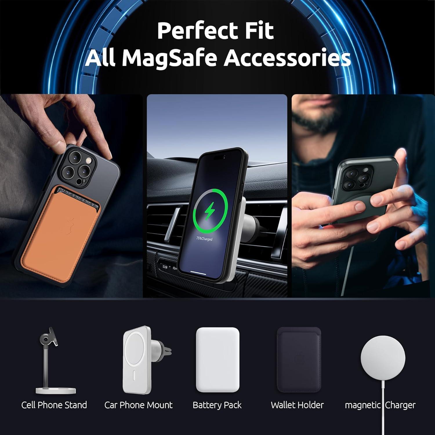 imageSURPHY Designed for iPhone 14 Pro Case Compatible with MagSafe 61 inch 2022 with Screen Protector ampamp Camera Protector Translucent Matte Phone Case BlackBlack