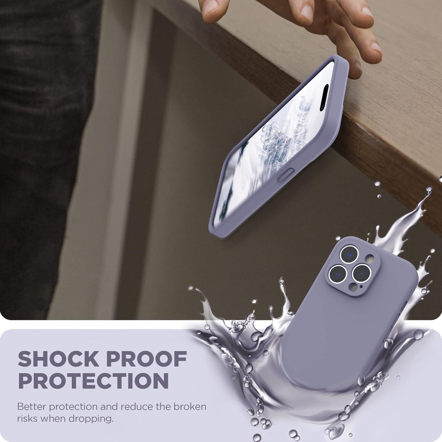 imageSURPHY Designed for iPhone 14 Pro Case with Screen Protector Camera Protection ampamp Soft Microfiber Lining Liquid Silicone Phone Case Cloud BlueLavender Gray