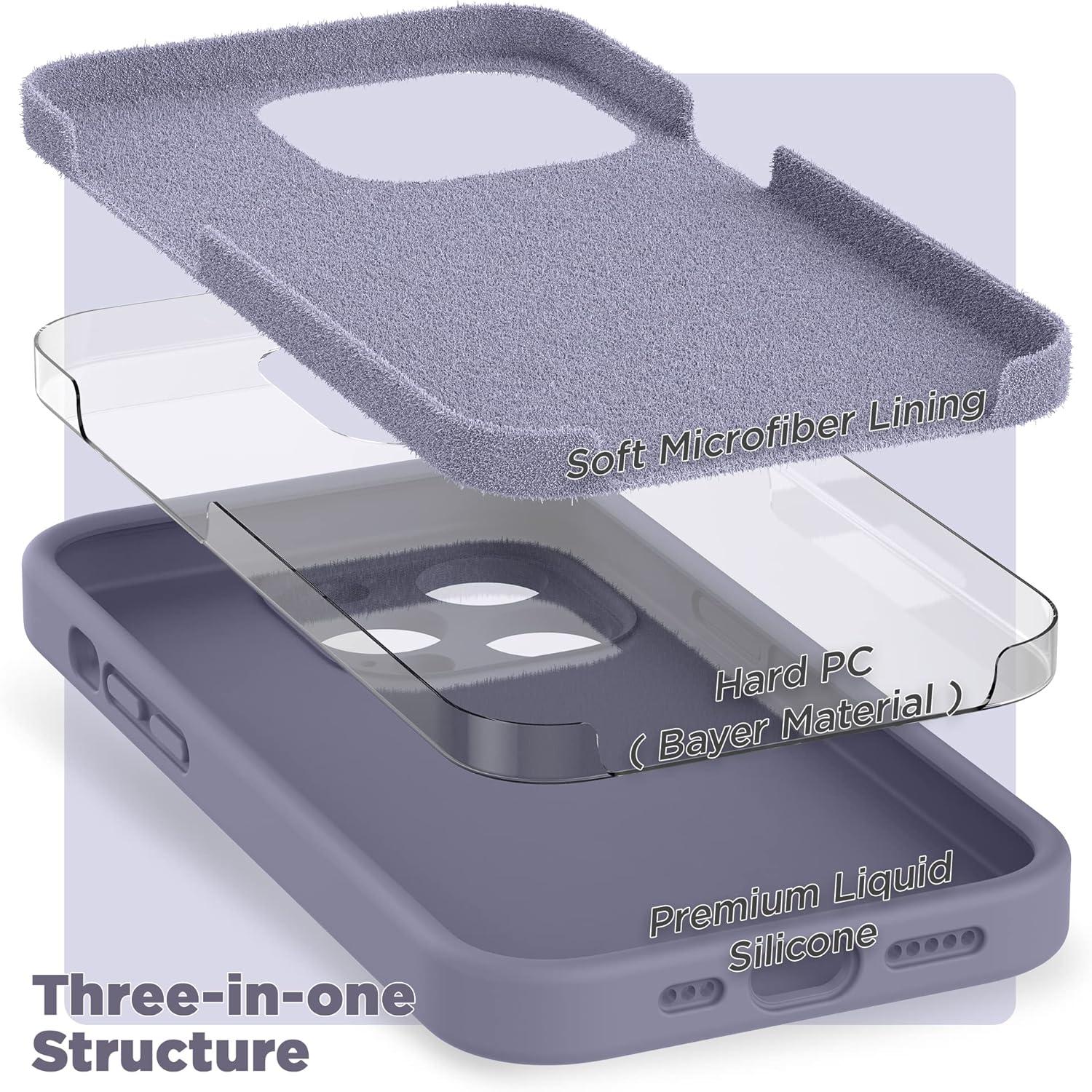 imageSURPHY Designed for iPhone 14 Pro Case with Screen Protector Camera Protection ampamp Soft Microfiber Lining Liquid Silicone Phone Case Cloud BlueLavender Gray