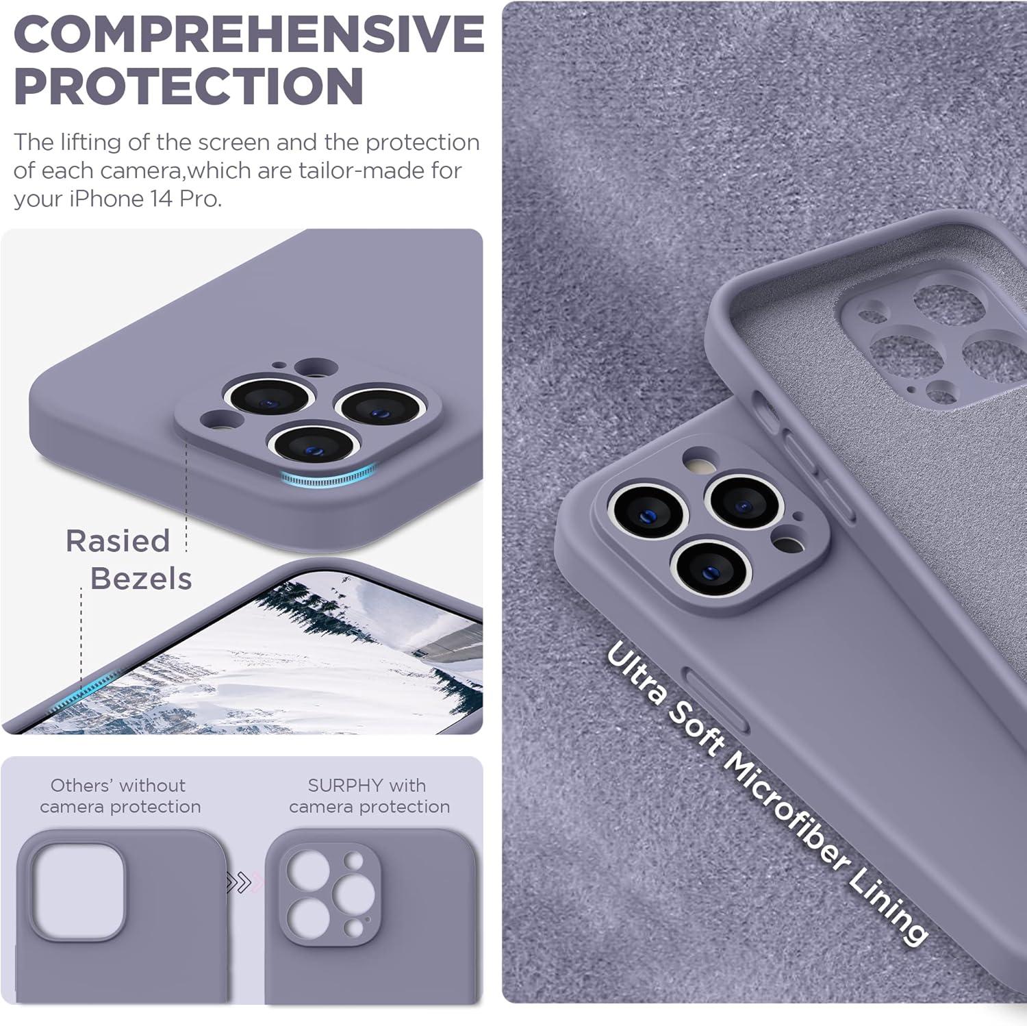 imageSURPHY Designed for iPhone 14 Pro Case with Screen Protector Camera Protection ampamp Soft Microfiber Lining Liquid Silicone Phone Case Cloud BlueLavender Gray