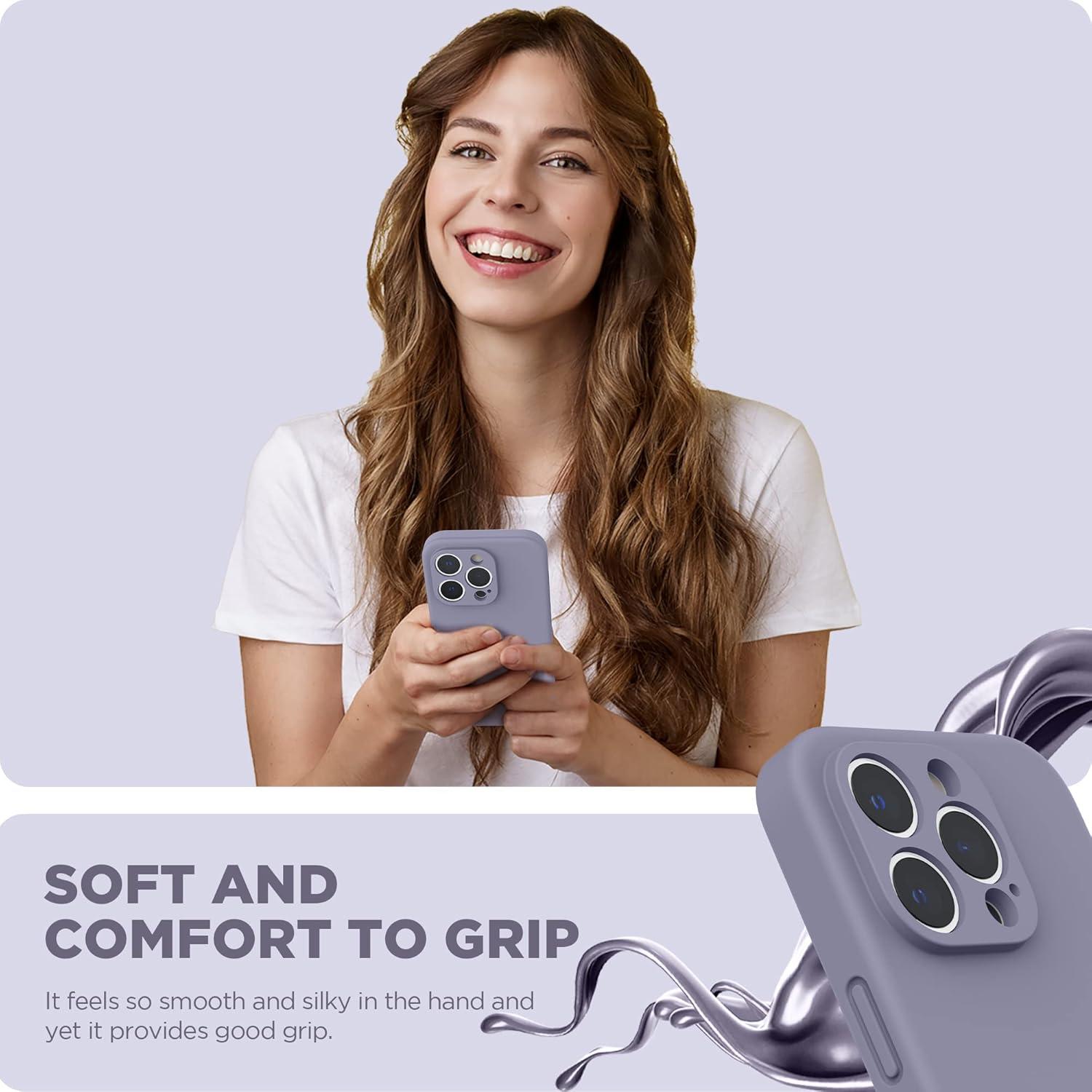 imageSURPHY Designed for iPhone 14 Pro Case with Screen Protector Camera Protection ampamp Soft Microfiber Lining Liquid Silicone Phone Case Cloud BlueLavender Gray